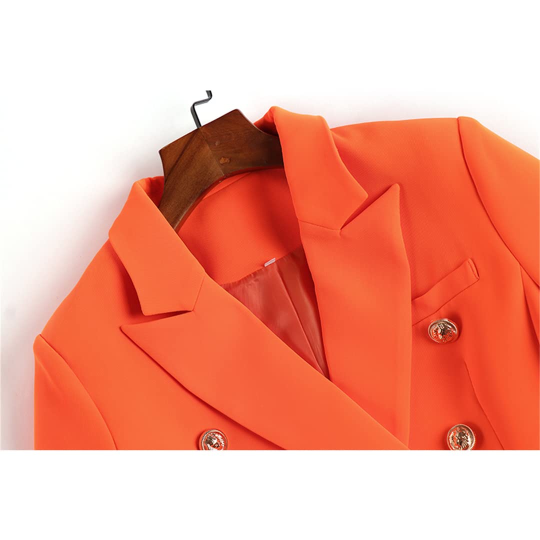 Stylish Orange Blazer with Fluorescent Buttons - Trendy Candy Color Designer Jacket for Women | Perfect for Office Wear, Parties & Night Out