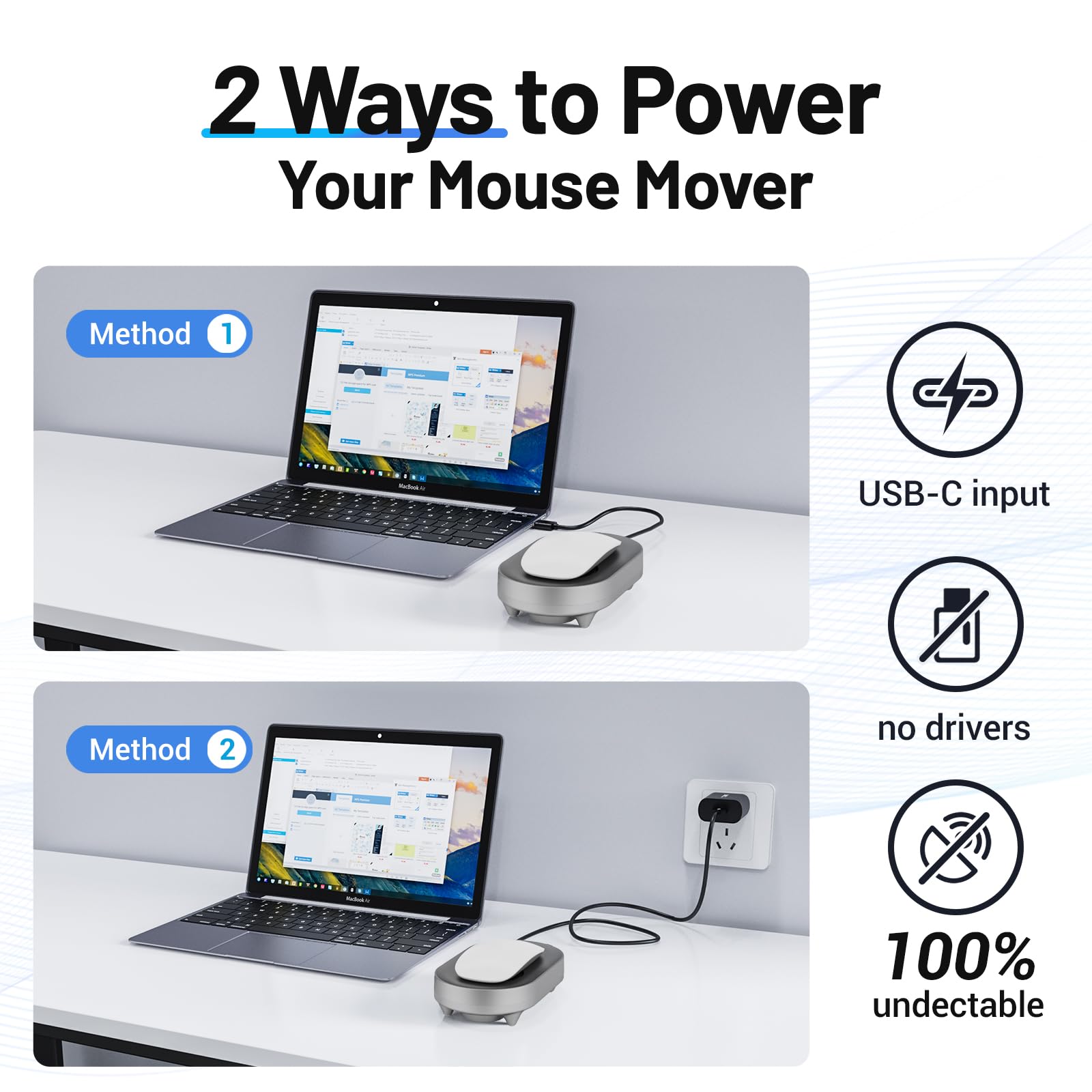 HONKID Undetectable Mouse Mover Jiggler - USB Plug & Play with ON/Off Switch, Automatic Mouse Movement Simulator to Prevent Computer Sleep/Lock Screen - Perfect for Remote Work, Gaming & Office Use (Silver)