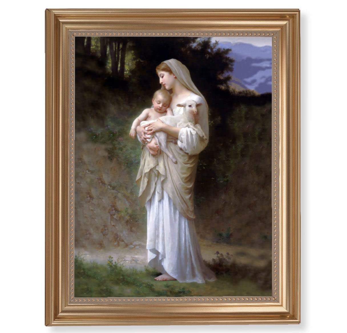 Divine Innocence Framed Wall Art - Extra Large Gold Leaf Fluted Frame with Beaded Edge | Classic Home Decor for Living Room, Bedroom & Office