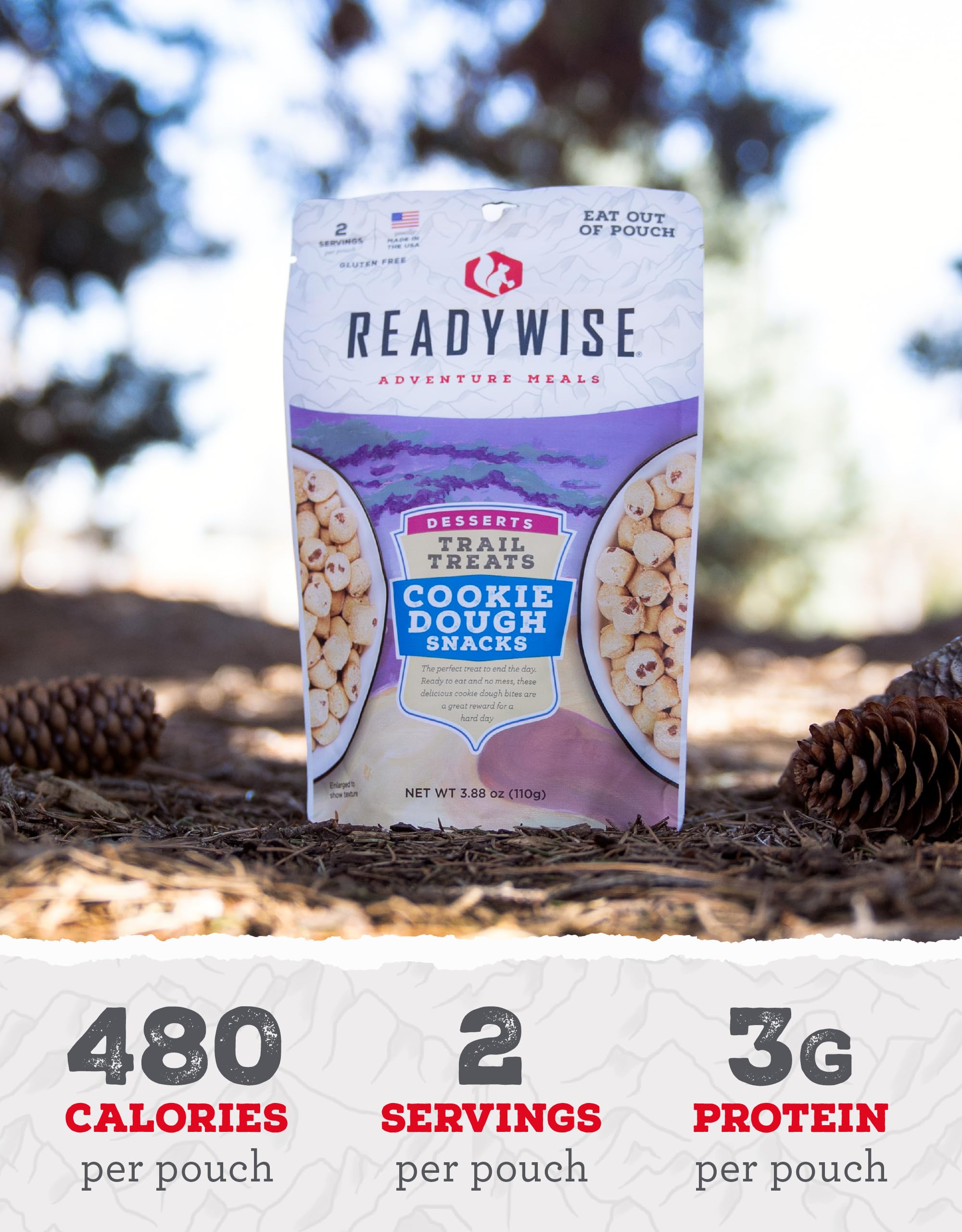 READYWISE Freeze Dried Cookie Dough - 2 Servings Emergency Survival Food for Camping, Hiking & Backpacking | Long Shelf Life MRE Snacks | Perfect for Outdoor Adventures & Disaster Preparedness Kits
