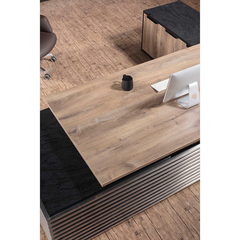 PHOENIX 2.0 Electric Height Adjustable Standing Desk with Left Return - 2.8m Warm Oak & Black Finish | Perfect for Home Office & Workspace Ergonomics