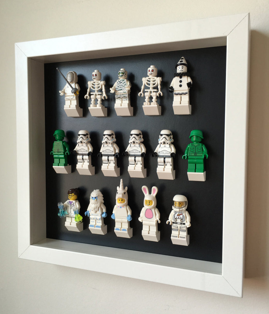 Black Edition Custom White Display Frame for Lego® Minifigures - Showcase & Protect Your Collectibles at Home or Office