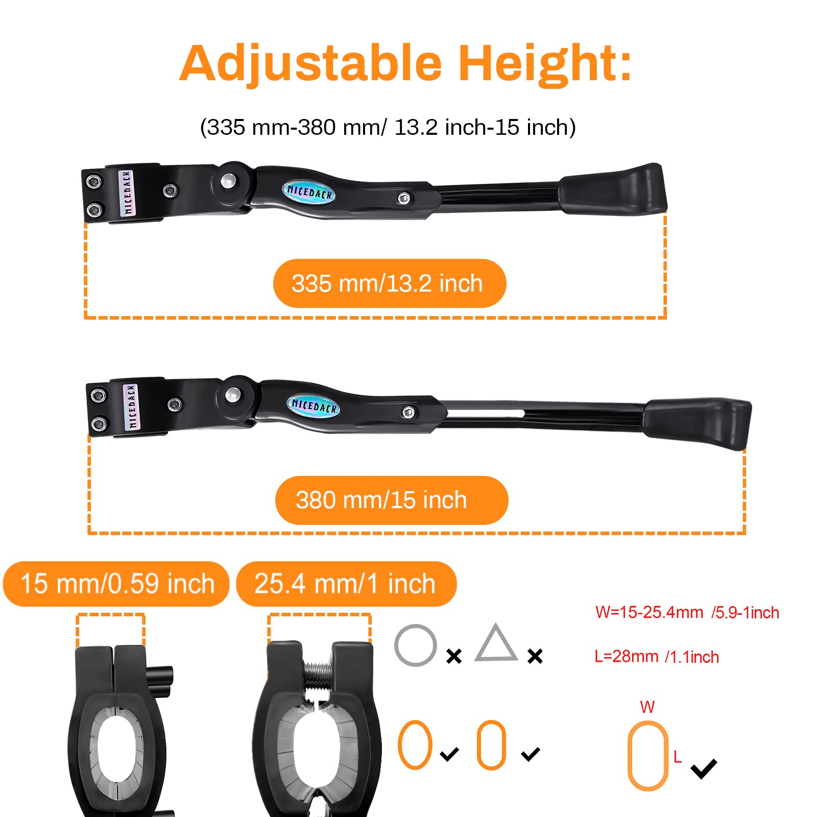 NICEDACK Adjustable Aluminum Alloy Bike Kickstand - Universal Fit for Mountain, Road, BMX & MTB Bikes (22''-28'') - Durable & Lightweight Bicycle Stand for Adults - Perfect for Commuting, Touring & Off-Road Cycling