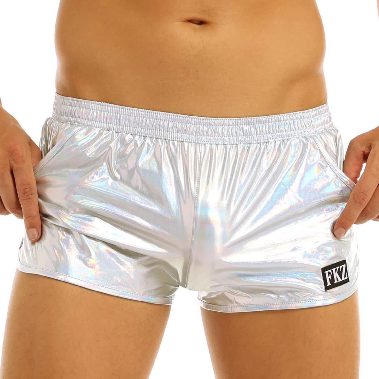 Men's Faux Leather Workout Shorts - Square Cut Gym Shorts with Side Split for Swimming, Running & Training | Stylish Sportswear for Active Lifestyles