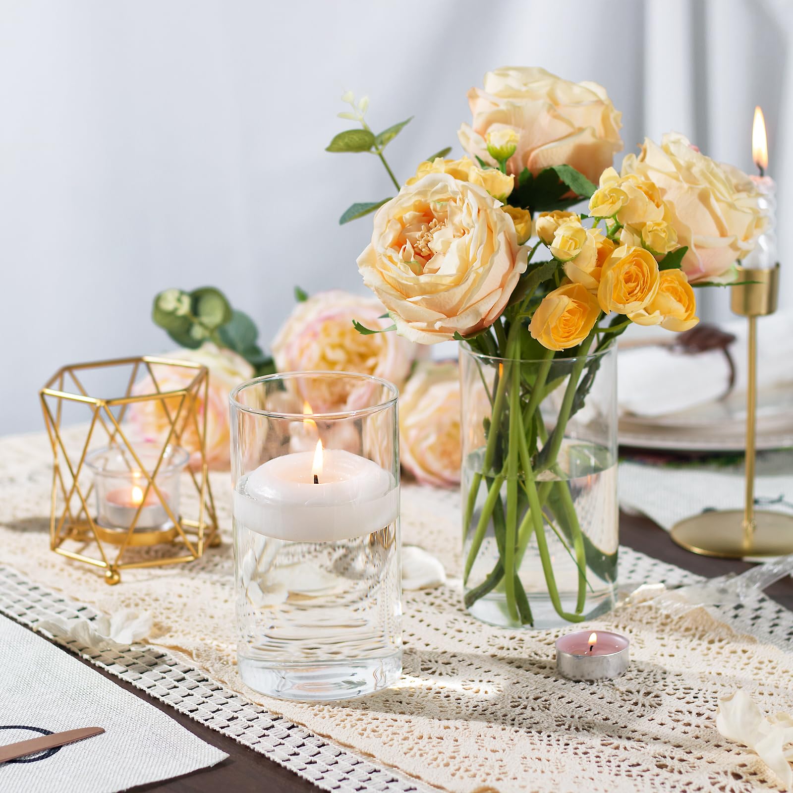 12-Piece Clear Glass Cylinder Vases Set - 6 Inch Tall Wedding Centerpieces, Floral Arrangement Vases for Home Decor, Hurricane Candle Holders for Tables, Shelves & Party Decorations - Perfect for Weddings, Dining Tables, and Living Room Displays