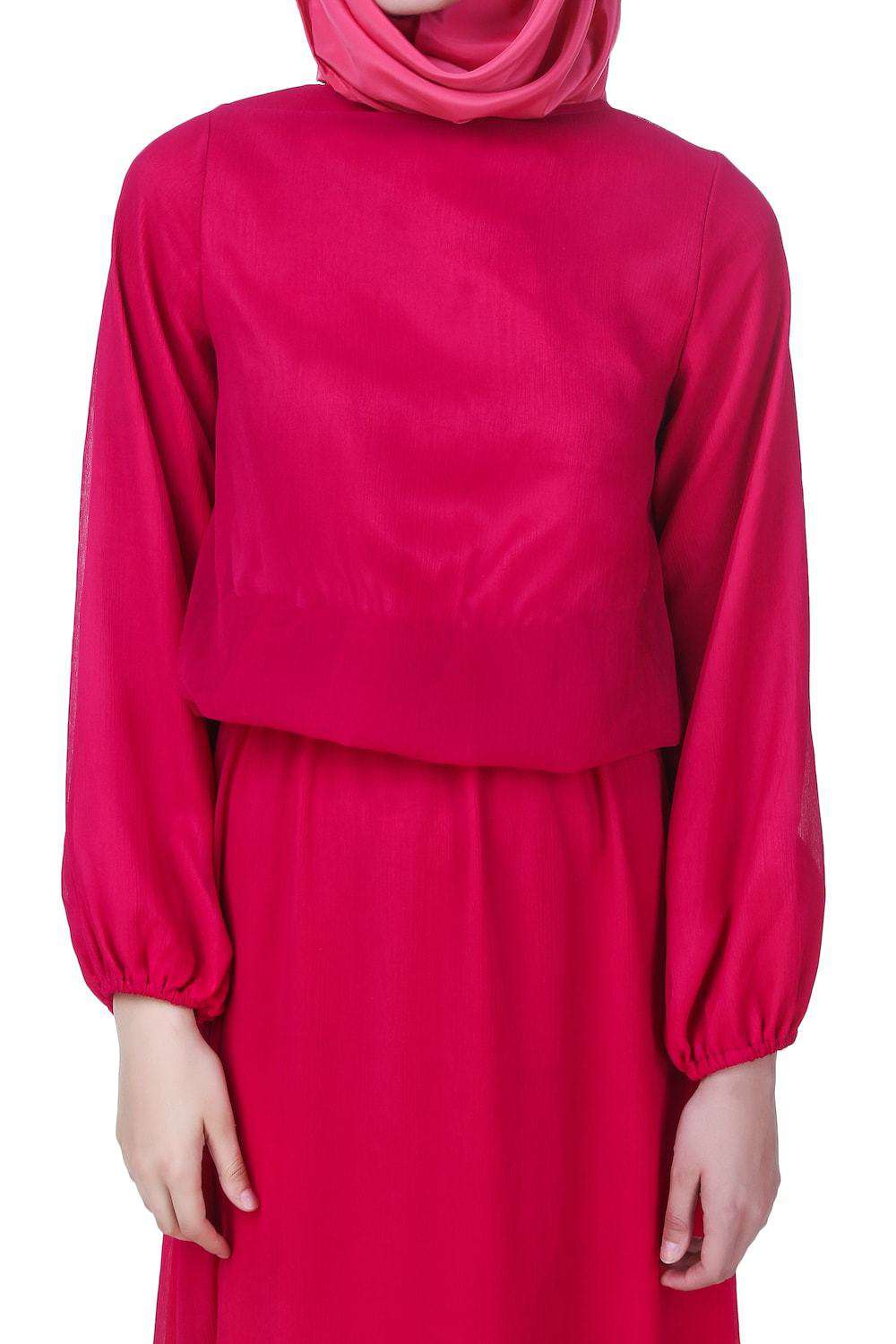 Elegant Magenta Dual Layer Chiffon and Satin Abaya Dress AY 704 - Modest Islamic Prayer Dress for Women, Perfect for Eid, Ramadan, and Special Occasions