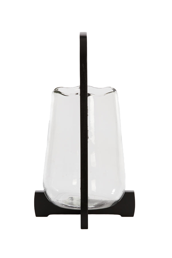 Anosy Small & Large Hurricane Candle Holder - Black, Natural Wood & Clear Glass Finish - Perfect for Home Decor, Wedding Centerpieces, and Romantic Ambiance