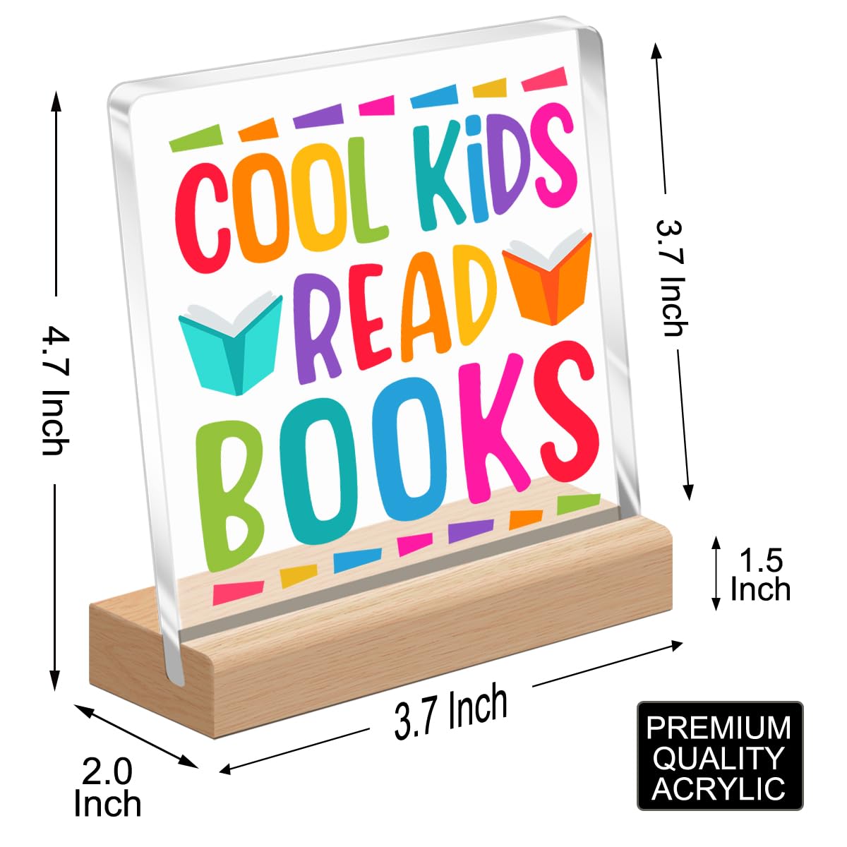 Cool Kids Read Books Acrylic Plaque - Inspirational Desk Decor for Children, Perfect Gift for Young Book Lovers (Boys & Girls), Classroom & Library Reading Sign, Nursery Shelf Decoration - Ideal for Bedrooms, Study Areas & Book-Themed Rooms A330