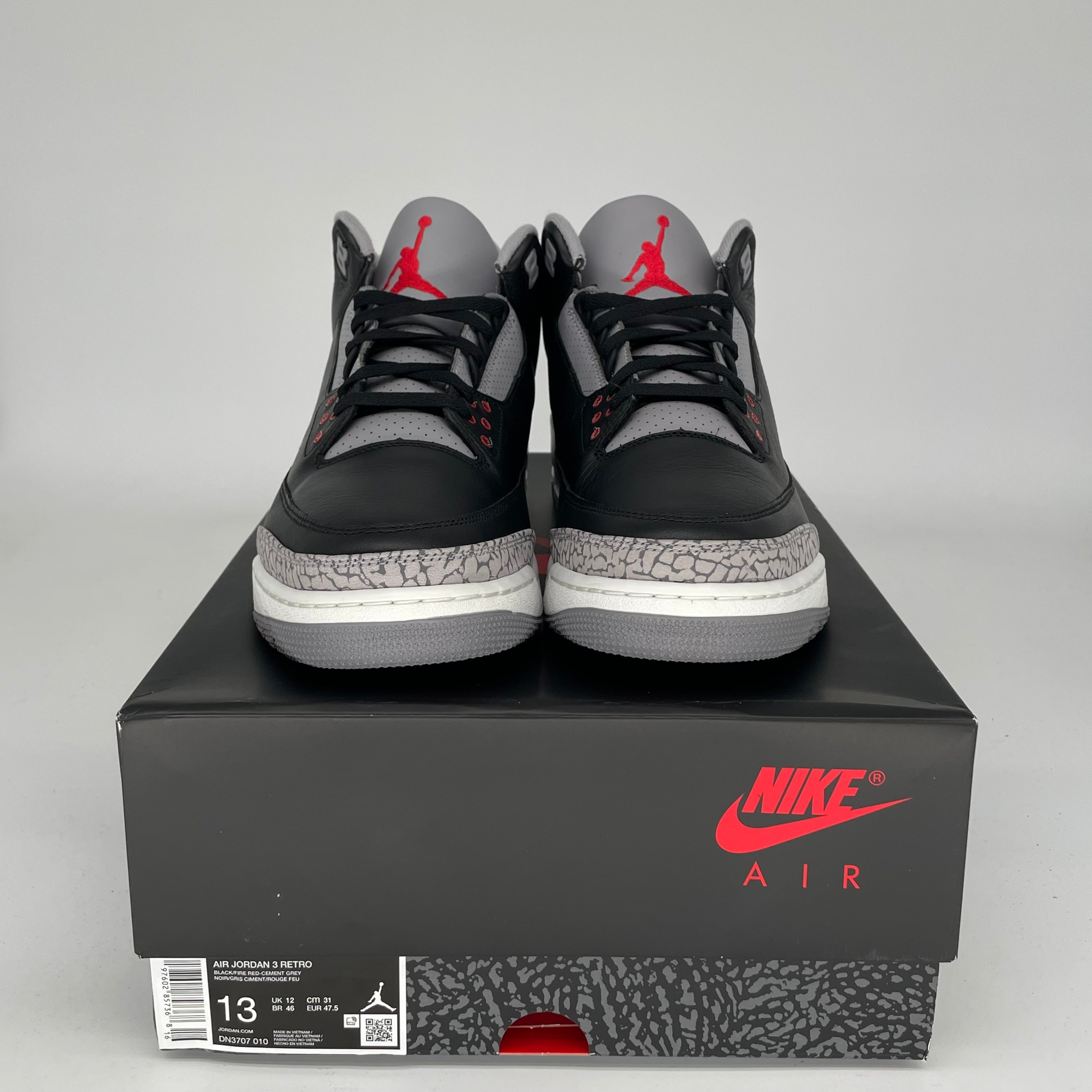AIR JORDAN 3 Retro Black Cement Men's Basketball Shoes Size 13 (DN3707-010) - Perfect for Sneaker Collectors & Streetwear Fashion