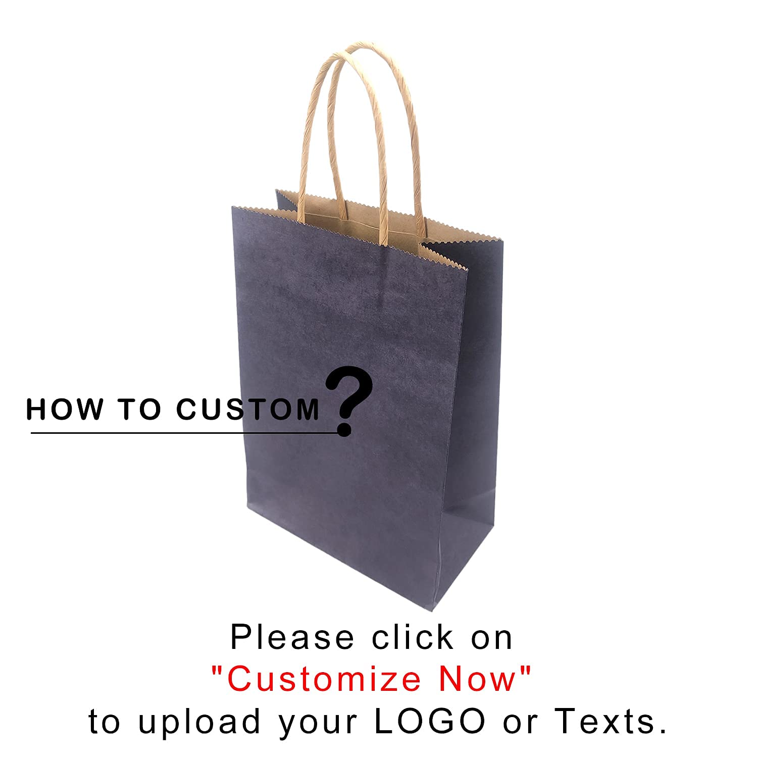 100 Pcs Custom Printed Kraft Paper Bags - 5.91x3.15x8.27 Inch Eco-Friendly Shopping Bags for Retail, Parties, Gifts & Supermarkets | Reusable Merchandise & Grocery Bags