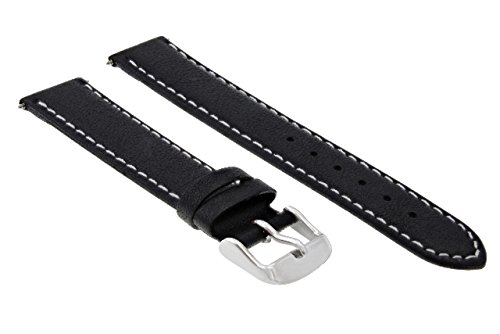 20mm Smooth Leather Watch Band for Breitling Superocean & Navitimer - Black Genuine Leather with White Stitching - Replacement Strap for Men's Luxury Watches (Business, Casual & Formal Occasions)