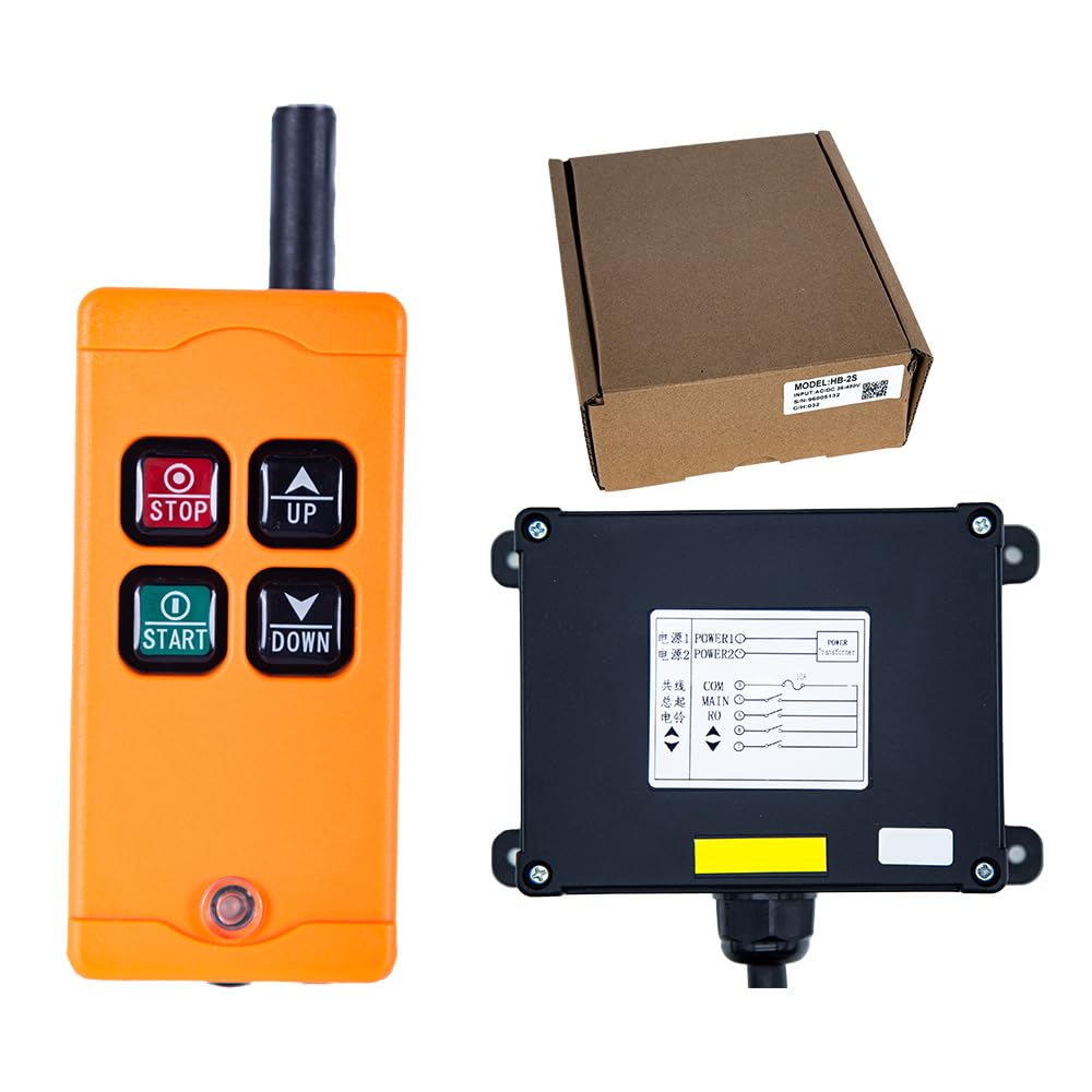 HB-2S Industrial Wireless Crane Remote Control 12V 24V Lift Hoist Radio Switch Transmitter and Receiver (1 Transmitter + DC12-24V Receiver) - Heavy Duty Construction, Warehouse & Factory Equipment Operation