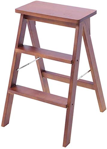 3-Step Foldable Wooden Ladder Stool with Sponge Seat - Indoor Climbing Step Stool, High Dining Chair, Garden Tool - Perfect for Home, Kitchen, Restaurant, and Outdoor Use