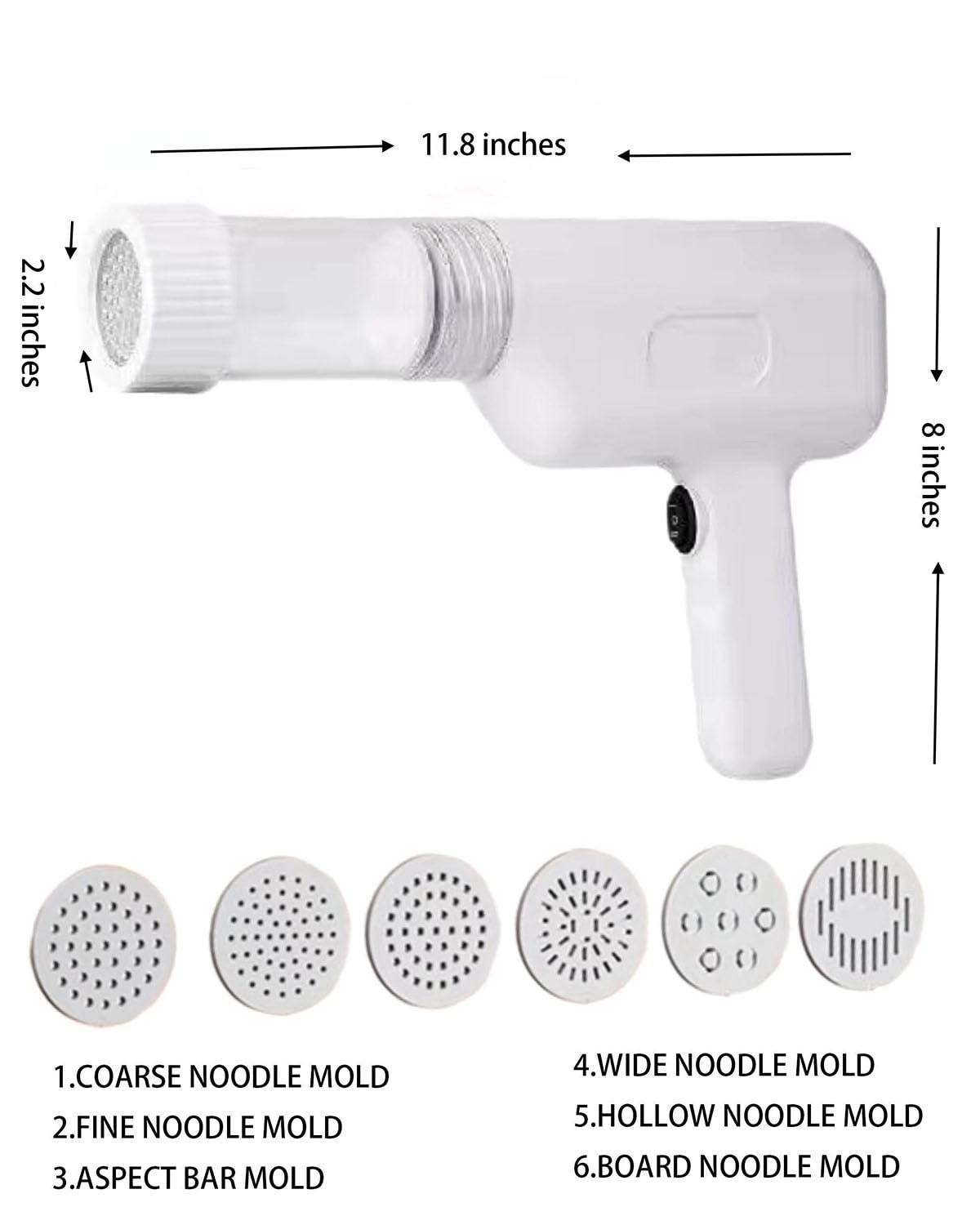 6-in-1 Electric Pasta Maker Machine - Cordless Handheld Noodle Press with Molds for Home Kitchen