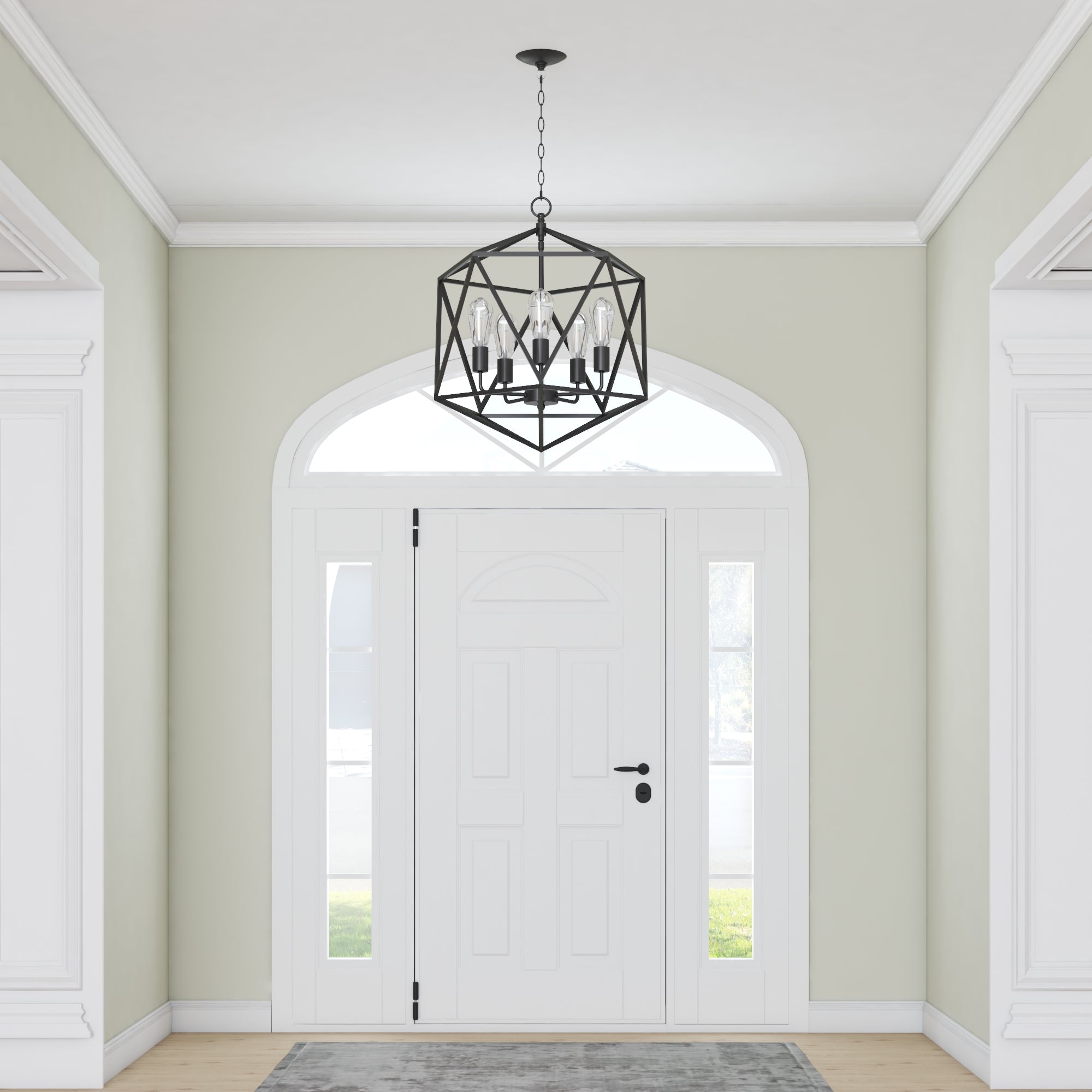 Heleo Modern Geometric Chandelier - Matte Black Finish - Elegant Lighting Fixture for Dining Room, Living Room or Bedroom