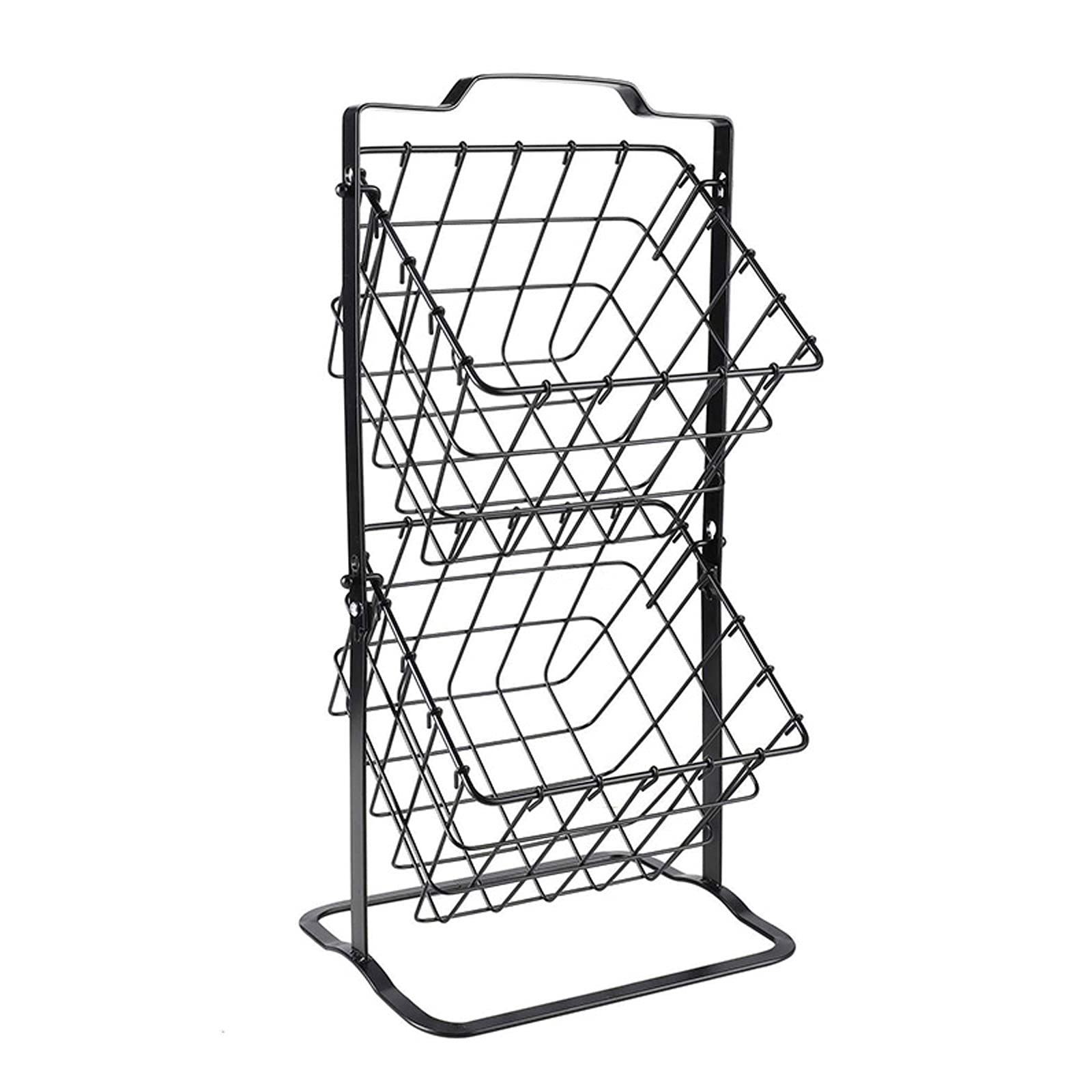 2 Tier Hanging Fruit Basket - Black Wire Potato Onion Storage Organizer - Kitchen Countertop Vegetable Holder for Fresh Produce Storage (Perfect for Pantry, Farmhouse, or Small Space Kitchen Organization)