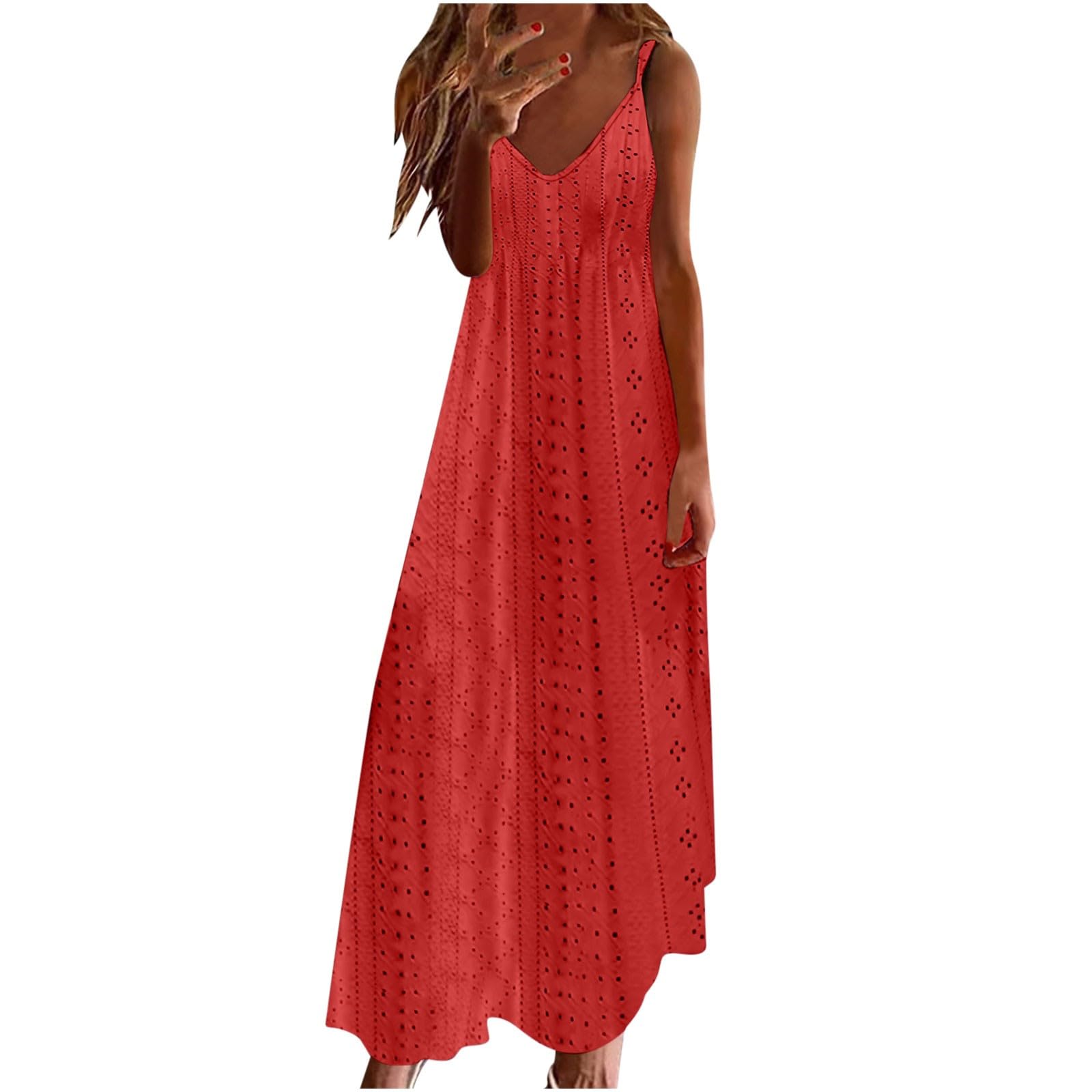 2024 Women's Boho Flowy Maxi Dress - Sleeveless Spaghetti Strap Summer Beach Dress with Ruffle Details | Casual Long Dress for Vacation, Pool Party & Outdoor Date Night