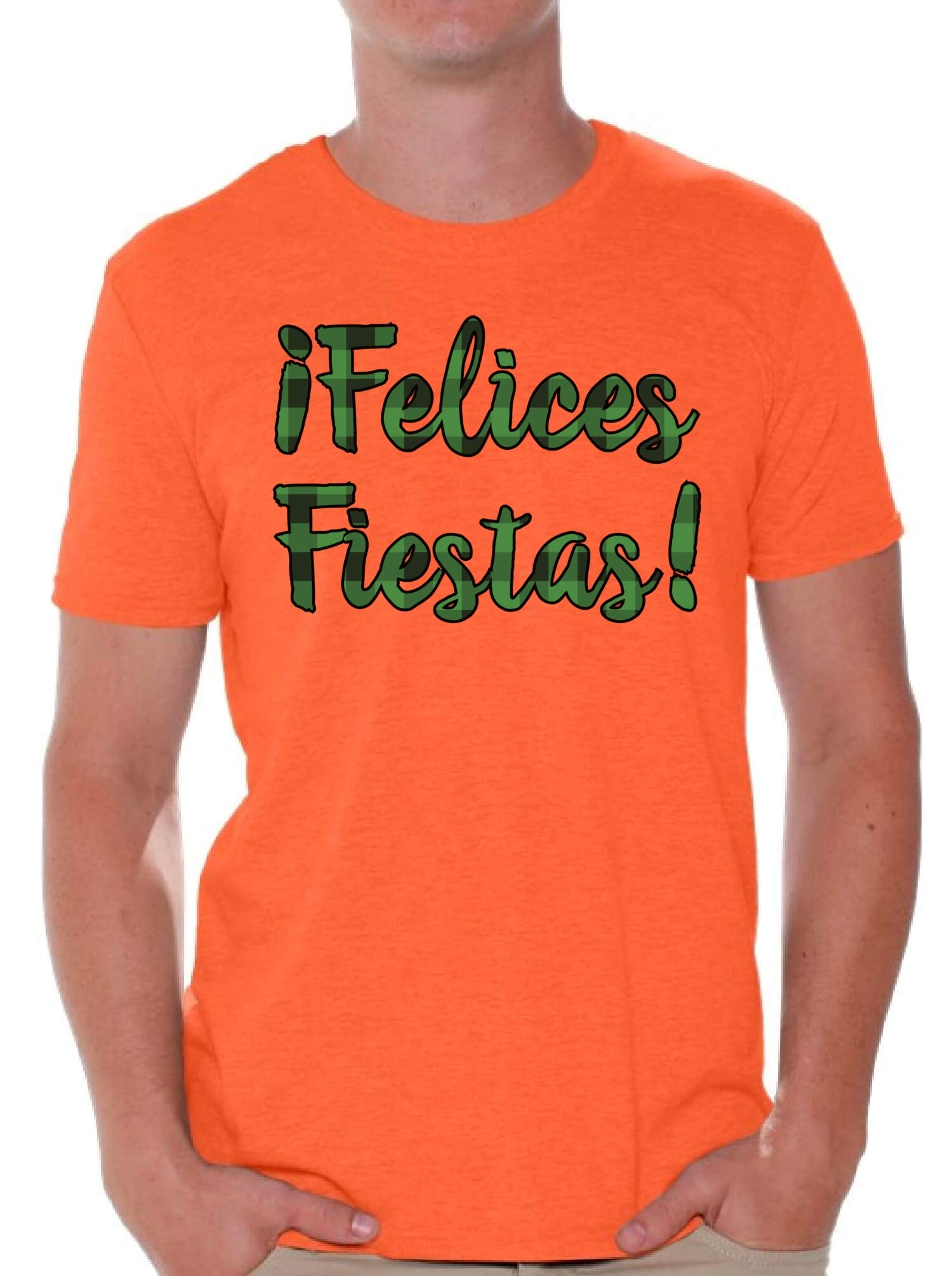 Awkward Styles Ugly Christmas Shirts for Men - Festive Felices Fiestas Plaid T-Shirt - Funny Holiday Party Outfit for Xmas Gatherings & Family Photos