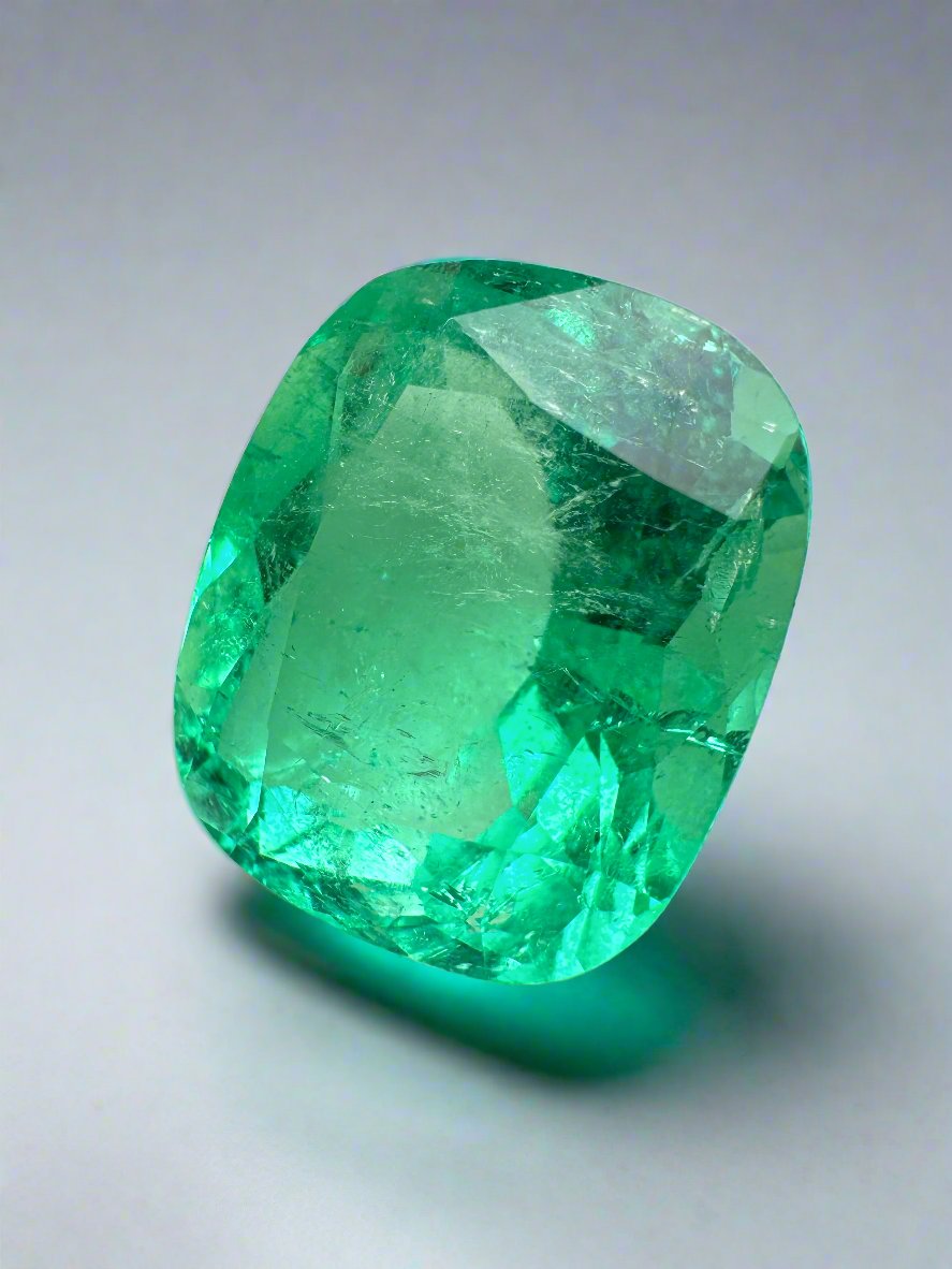 11.50 Carat Natural Muzo Colombian Emerald - 15.5x13mm Cushion Cut Yellowish Green Gemstone for Jewelry Making & Luxury Gifts