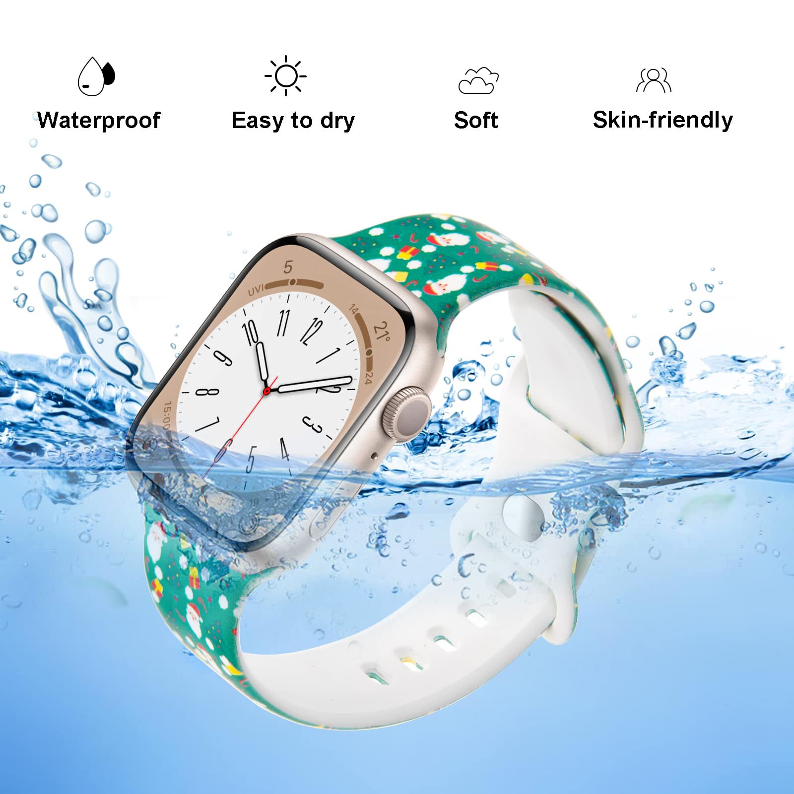 Christmas Apple Watch Bands 3 Pack - Compatible with iWatch Series 10/9/8/7/6/5/4/3/2/1 & SE (38mm 40mm 41mm 42mm 44mm 45mm) - Soft Silicone Replacement Straps for Women - Perfect Holiday Gift & Everyday Wear