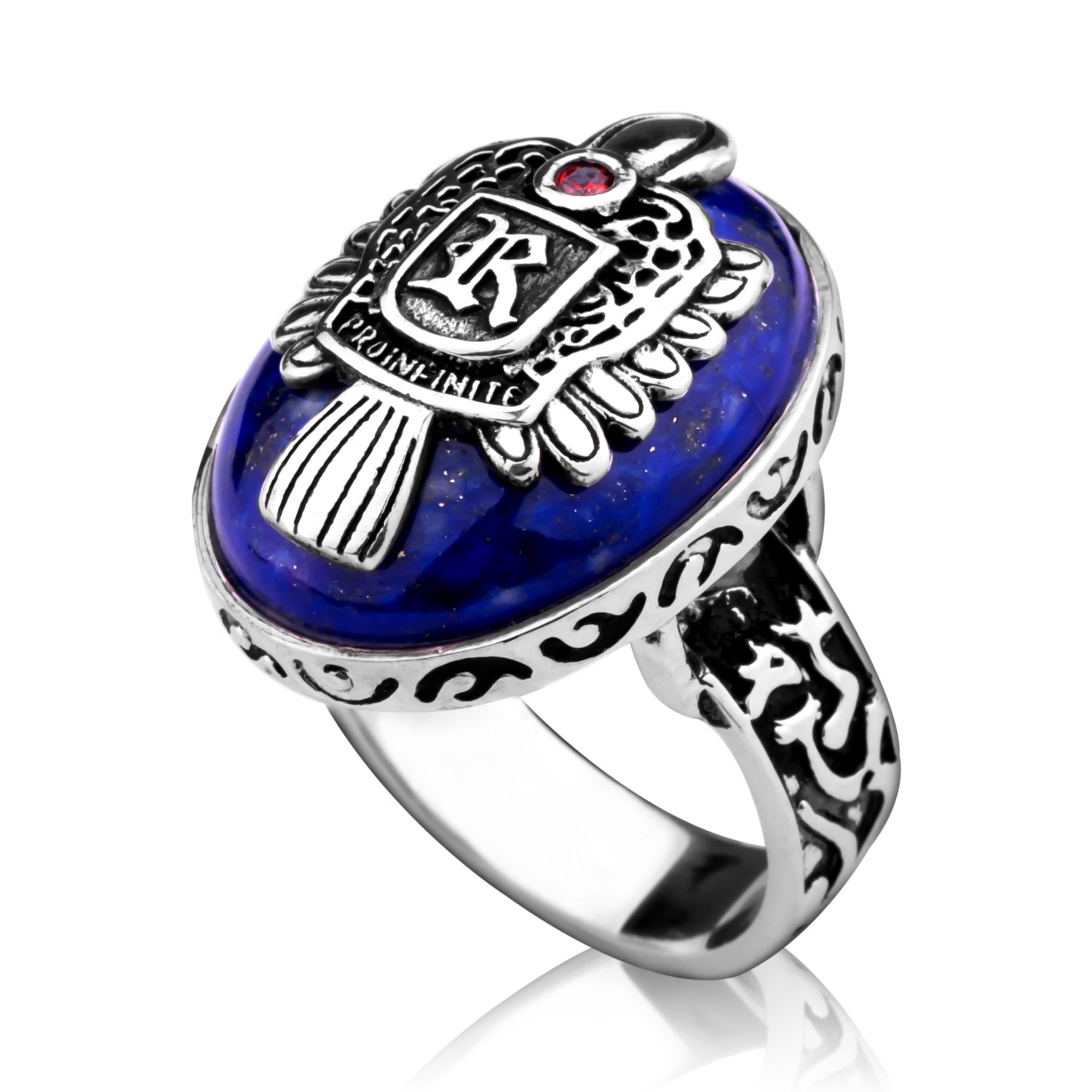 Vampire Diaries Inspired Lapis Lazuli Ring - 925 Sterling Silver Punk Jewelry for Men - Handmade Gothic Style Statement Ring for Cosplay, Gift Giving & Alternative Fashion