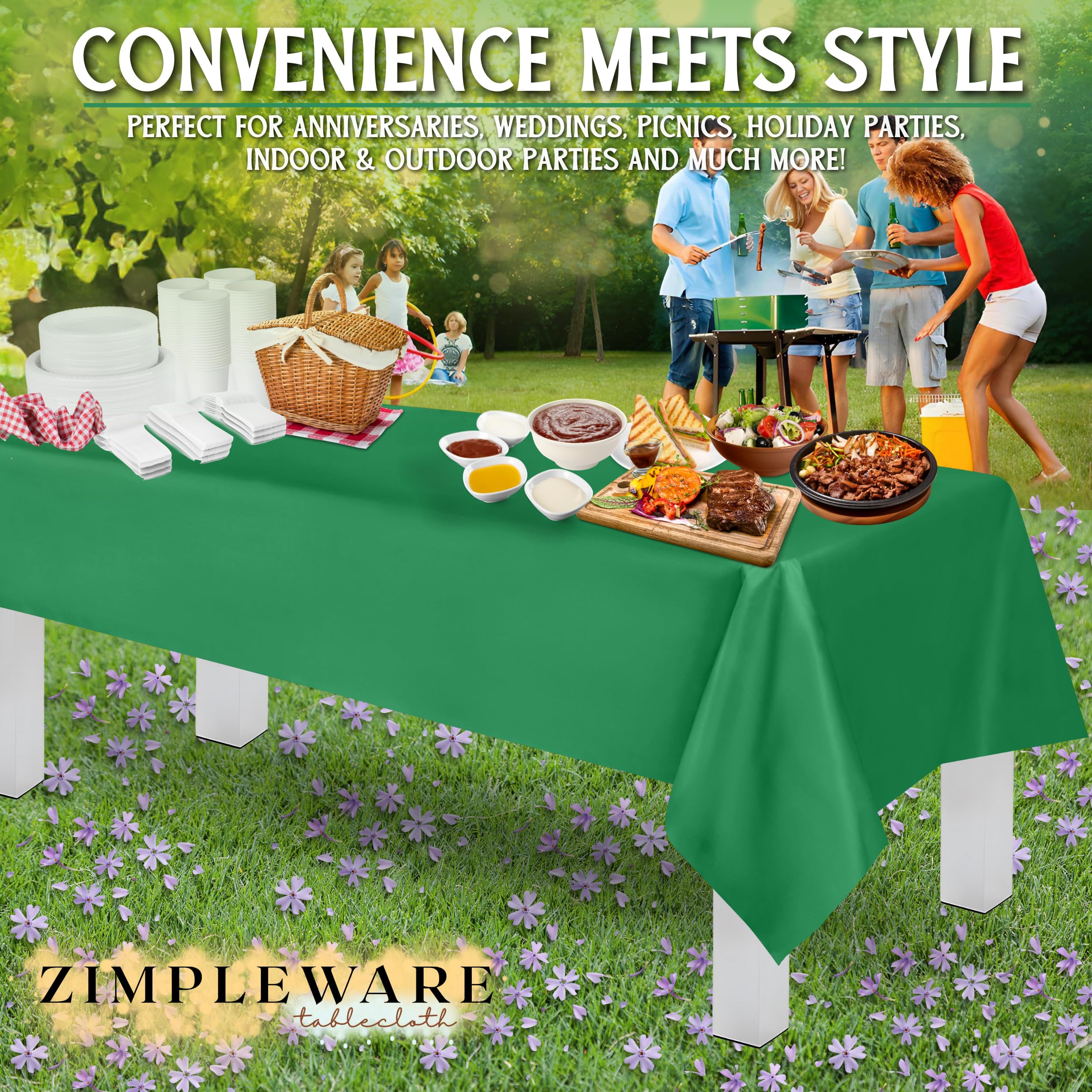 Premium Disposable Green Plastic Tablecloth (12 Pack) - 54x108 Inch Rectangle Table Cover for 6-8ft Tables - Waterproof & Wrinkle-Free for Parties, BBQs, Picnics & Outdoor Events