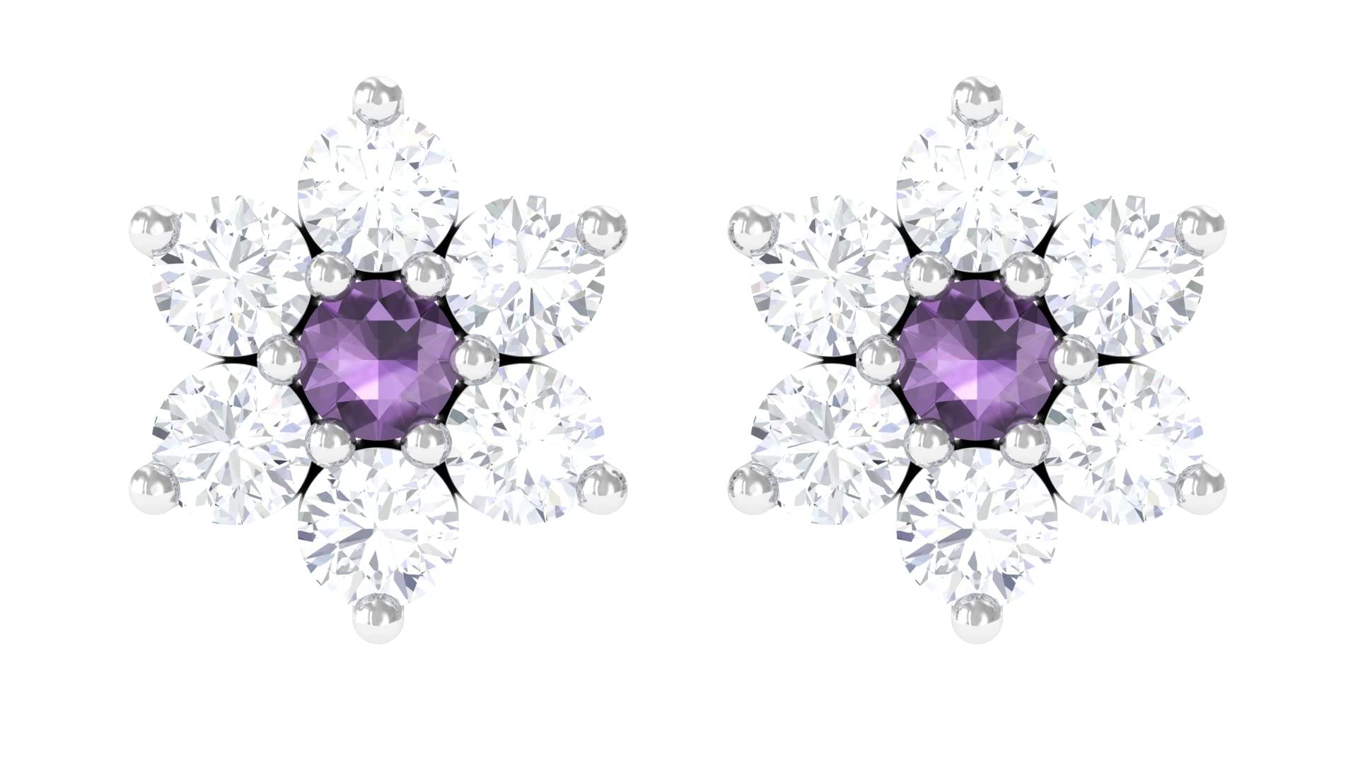 1 CT Amethyst and Diamond Stud Earrings - 14K Solid Gold Floral Cluster Earrings for Women | Perfect for Weddings, Anniversaries & Gift Giving