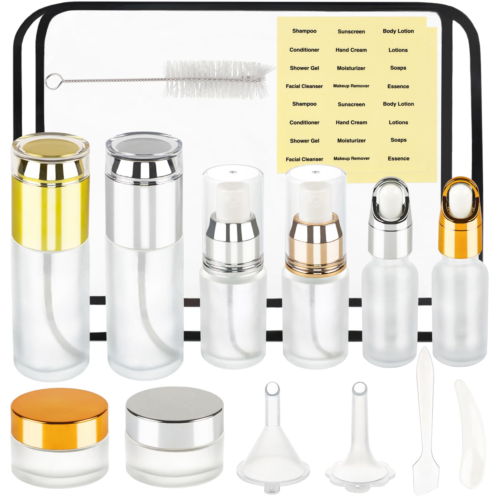 16 Pack TSA Approved Travel Bottles for Toiletries - Leak Proof Gold & Silver Cosmetic Containers | Perfect for Skincare, Shampoo & Lotion on Vacation, Gym & Air Travel