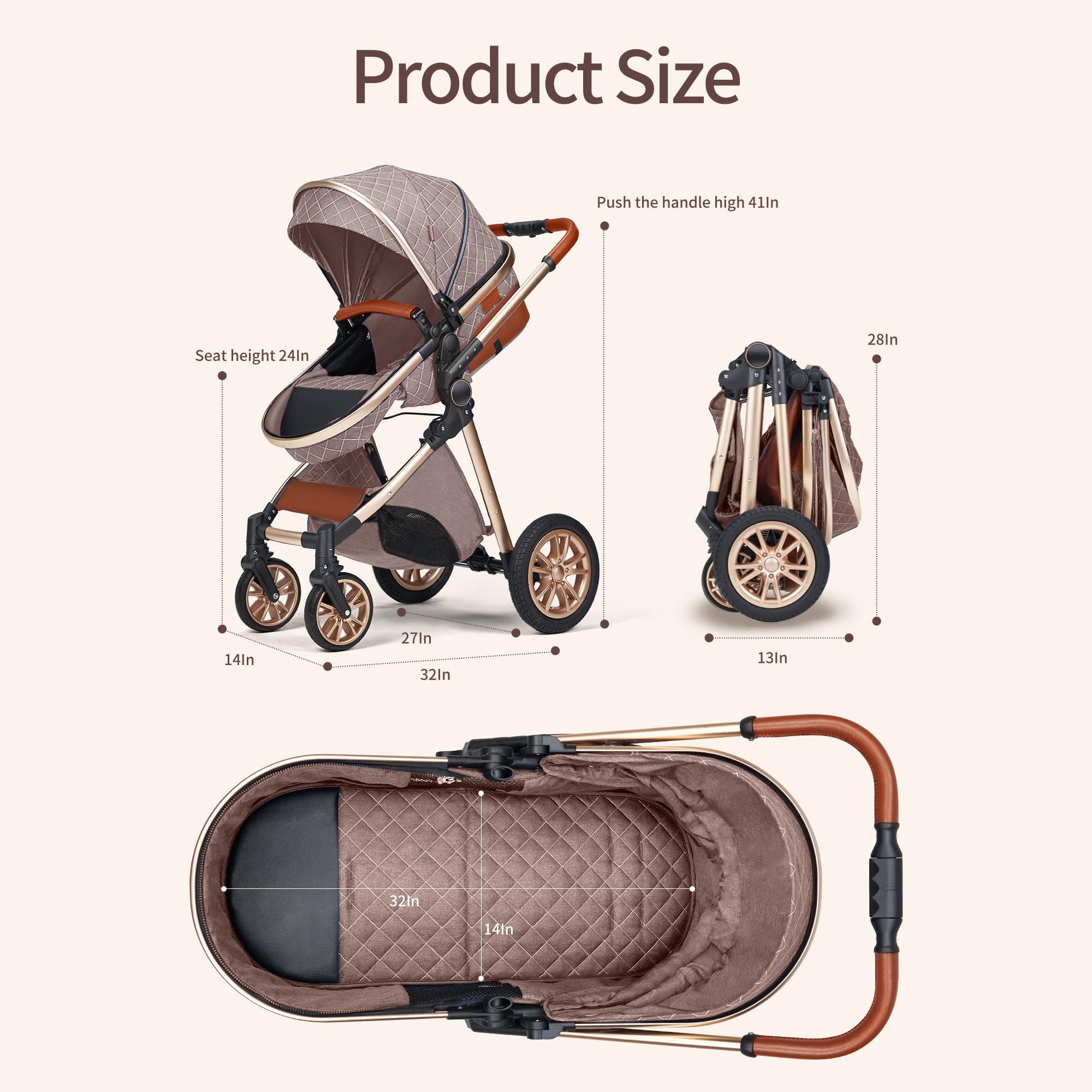 3-in-1 Reversible Baby Travel System - Foldable Infant Stroller with Car Seat Base | Lightweight Pushchair for Newborns | High Landscape Reclining Pram (Pink) - Perfect for Shopping, Travel & Outdoor Walks