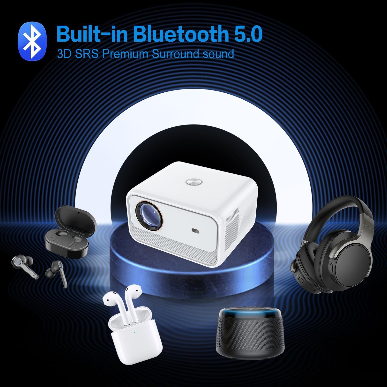 ERICAT Smart 1080P Projector with Auto Keystone, 4