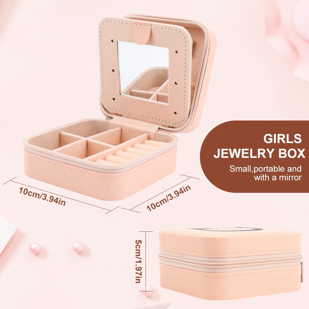 WALLFID Girls Jewelry Box with Mirror - Portable Travel Jewelry Organizer for Kids, Small Jewelry Storage Case - Perfect Birthday Gift for Girls & Travel Essential Accessories (S) - Ideal for Travel, Home Storage & Birthday Presents