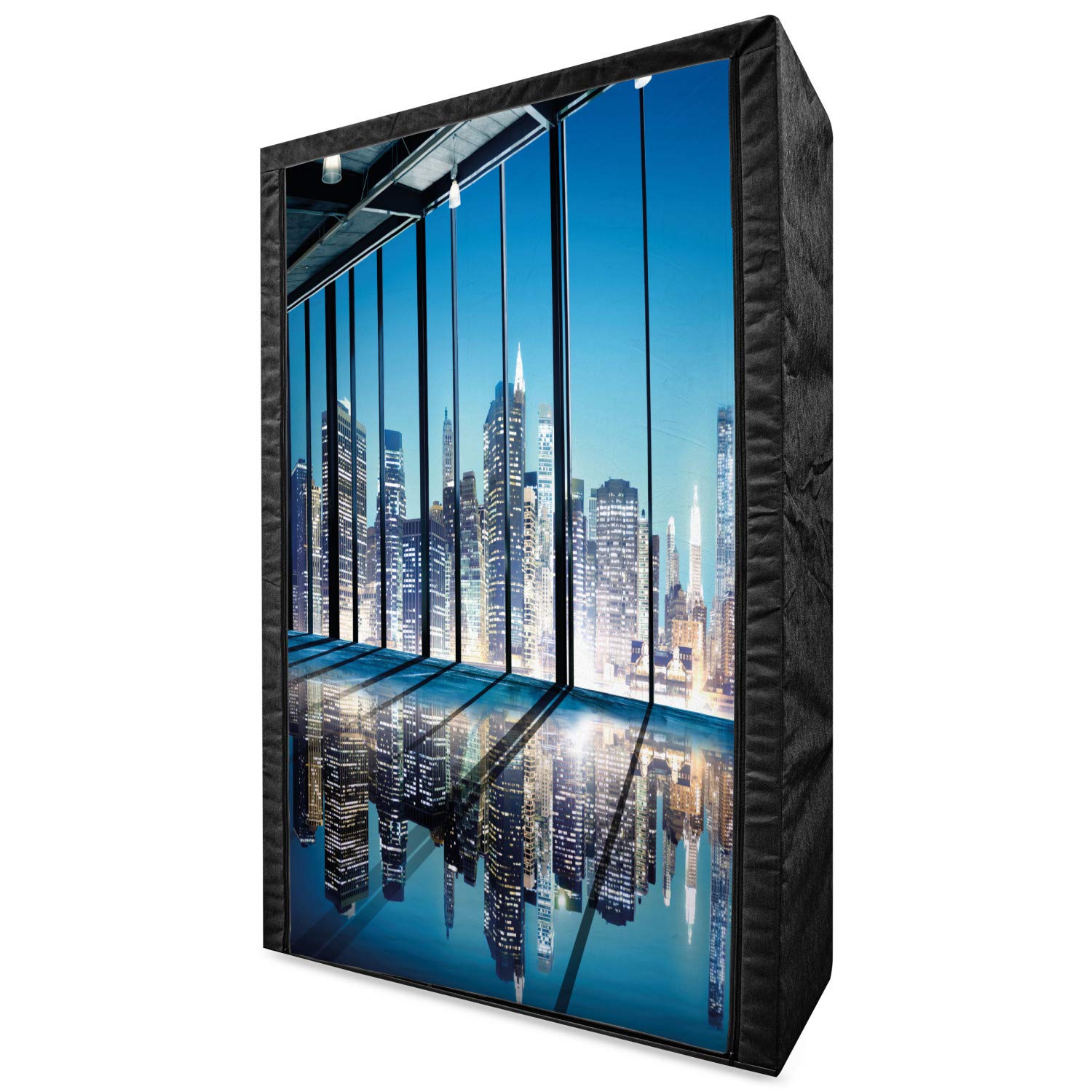 Ambesonne Modern Portable Fabric Wardrobe - Office Cityscape Design with Glassy Interior Image - 42.5