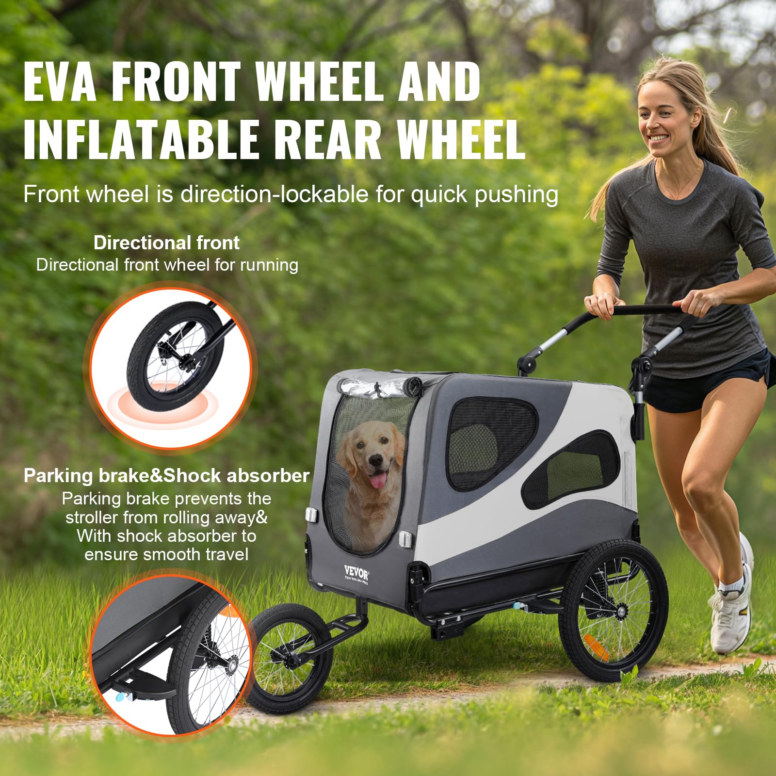 VEVOR 2-in-1 Dog Bike Trailer & Pet Stroller - 100 lbs Capacity, Foldable Bicycle Carrier with Quick Release Wheels, Universal Coupler & Safety Reflectors - Perfect for Cycling Adventures & Daily Walks (Black/Gray)