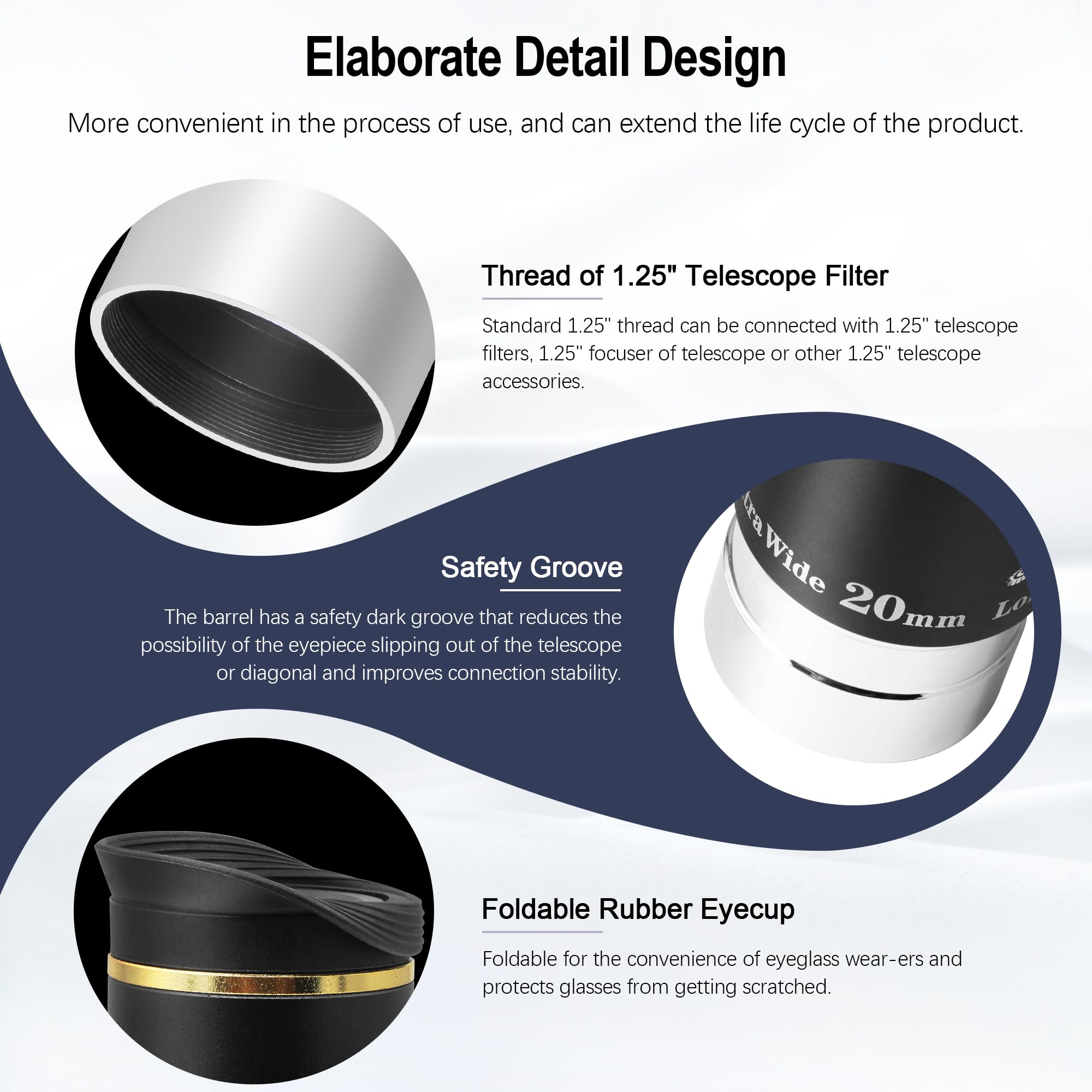 Astromania 1.25 Inch HD Fully Multi-Coated Telescope Eyepiece - 20mm Ultra Wide Angle 66° View with Long Eye Relief - Premium Astronomy Telescope Accessory for Stargazing, Moon Observation & Celestial Viewing