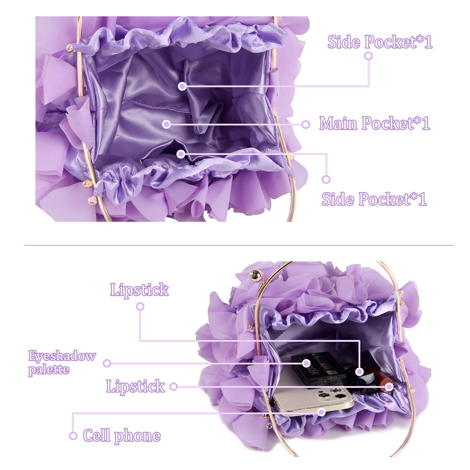 Women's Floral Clutch Purse - Satin Evening Bag for Party & Prom