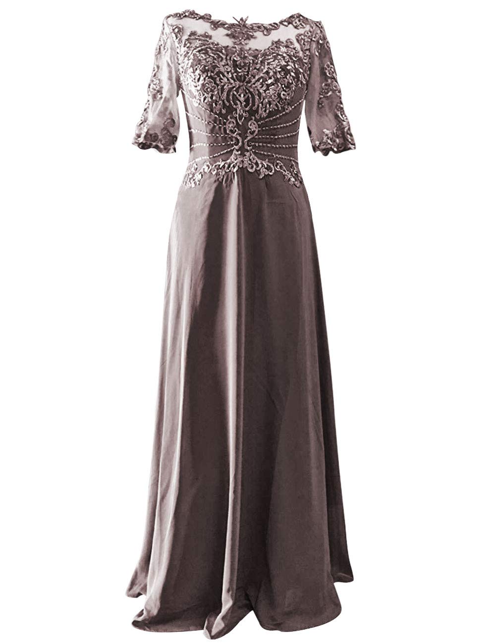 Elegant Mother of The Bride Dresses - Long Formal Evening Gown with Lace Applique & Beaded Short Sleeves for Weddings, Parties & Special Occasions