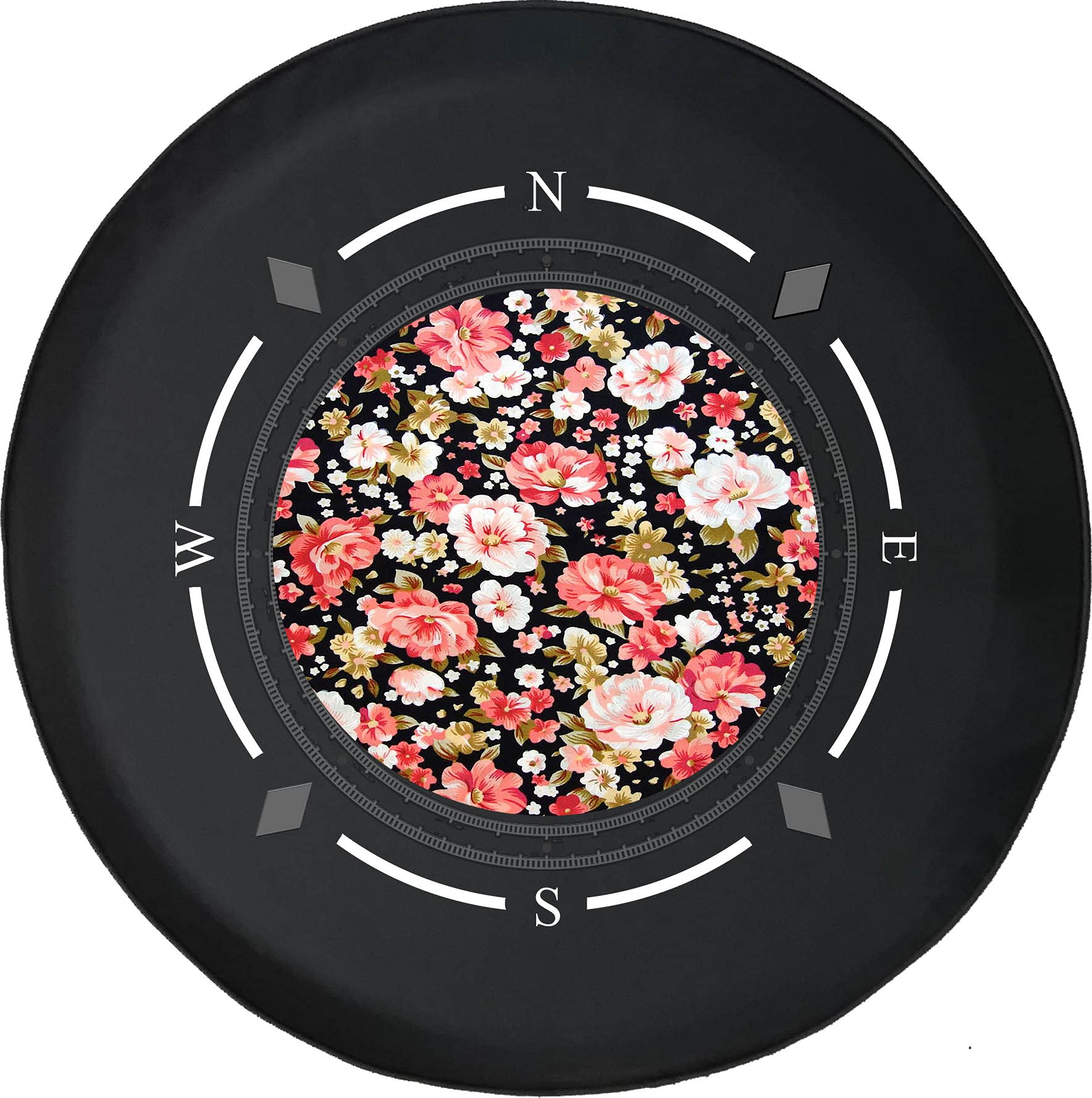 American Unlimited Spare Tire Cover with Compass & Floral Design - Universal Fit for SUVs, Trailers, RVs & Most Vehicles | Durable Wheel Protection for Outdoor Adventures & Road Trips