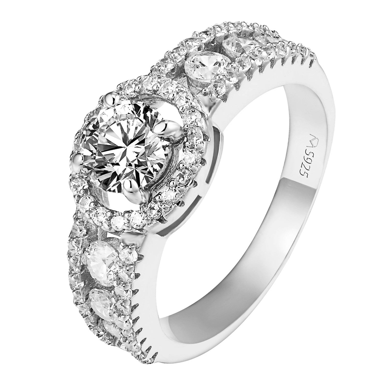 Solitaire Halo Engagement Ring - Round Cut Cubic Zirconia in 925 Sterling Silver - Bridal Wedding Jewelry for Proposals, Anniversaries & Special Occasions