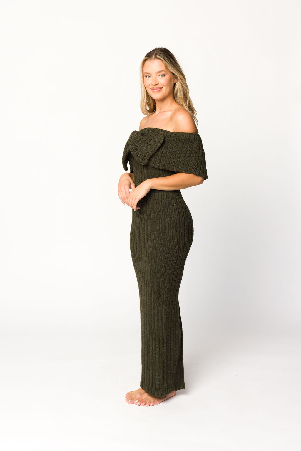 Aston Bow Front Maxi Sweater Dress in Dark Green - Bump Friendly Maternity Dress for Pregnancy, Nursing & Postpartum | Cozy Winter Outfit for Women
