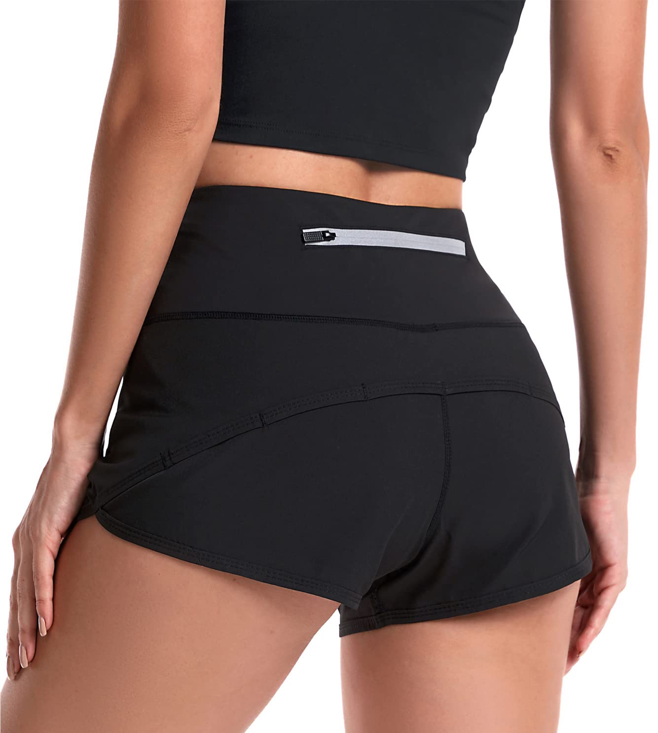Sunzel Women's High Waisted Running Shorts with Liner & Zipper Pockets - 2.5