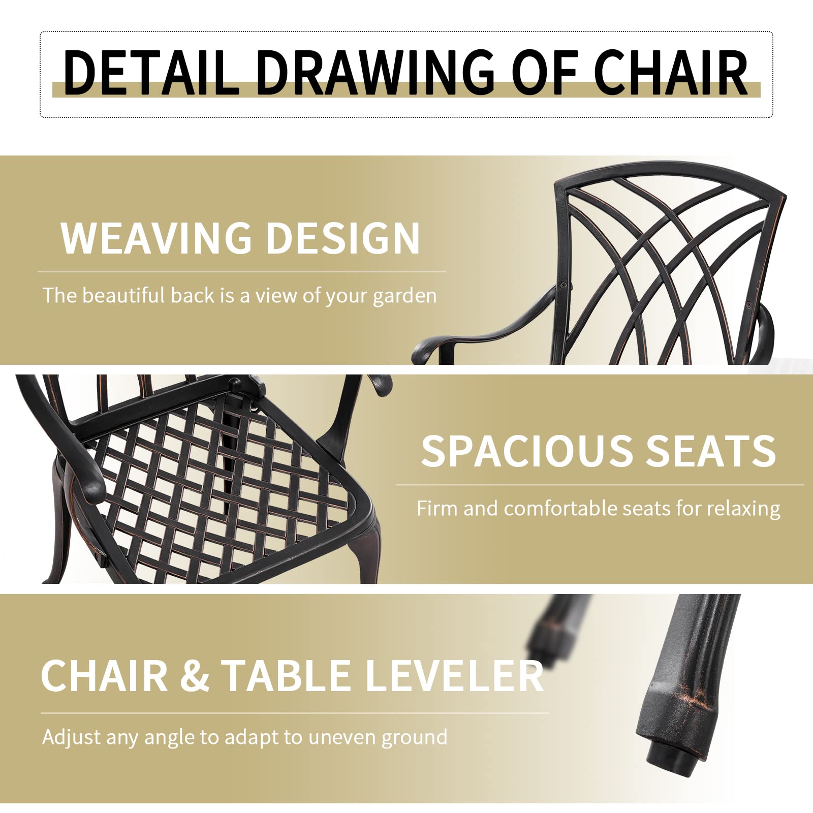 3-Piece Outdoor Bistro Set with Umbrella Hole - Rust-Resistant Patio Table & Chairs for Porch, Balcony or Garden - Perfect for Morning Coffee, Afternoon Tea and Outdoor Dining