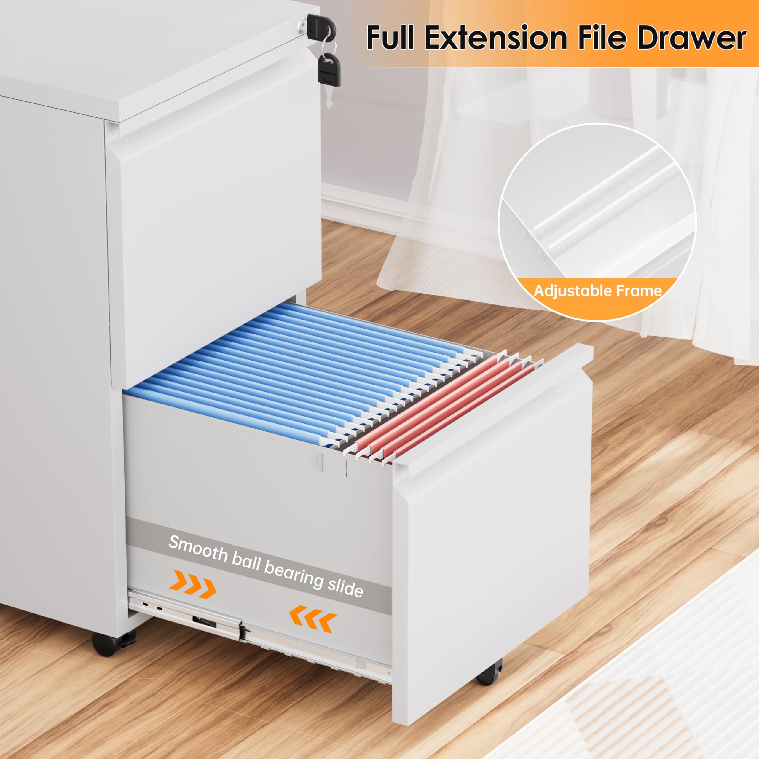 INTERGREAT 2 Drawer Metal File Cabinet with Lock & Wheels - Secure Office Document Organizer for Legal/Letter Size - Under Desk Storage Solution for Home & Business Use