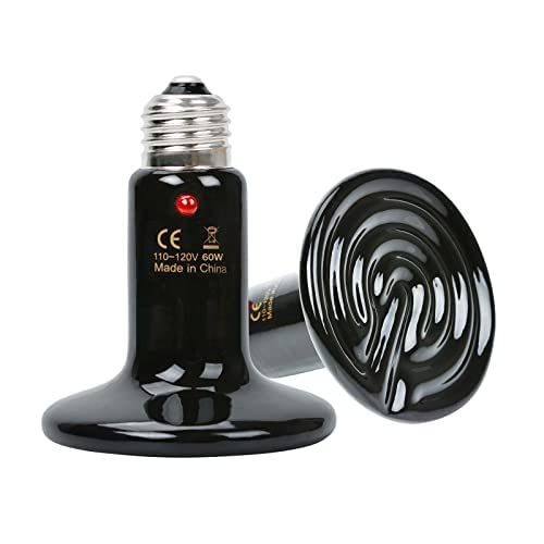 BOEESPAT 60W Ceramic Heat Emitter Bulb 2-Pack - No Light Reptile Heat Lamp for Lizards, Turtles, Snakes | Chicken Coop Heater for Brooder & Aquarium Pets | Safe Black Infrared Heat Source for Terrariums & Pet Habitats (Perfect for Nighttime Heating Without Disturbing Sleep)