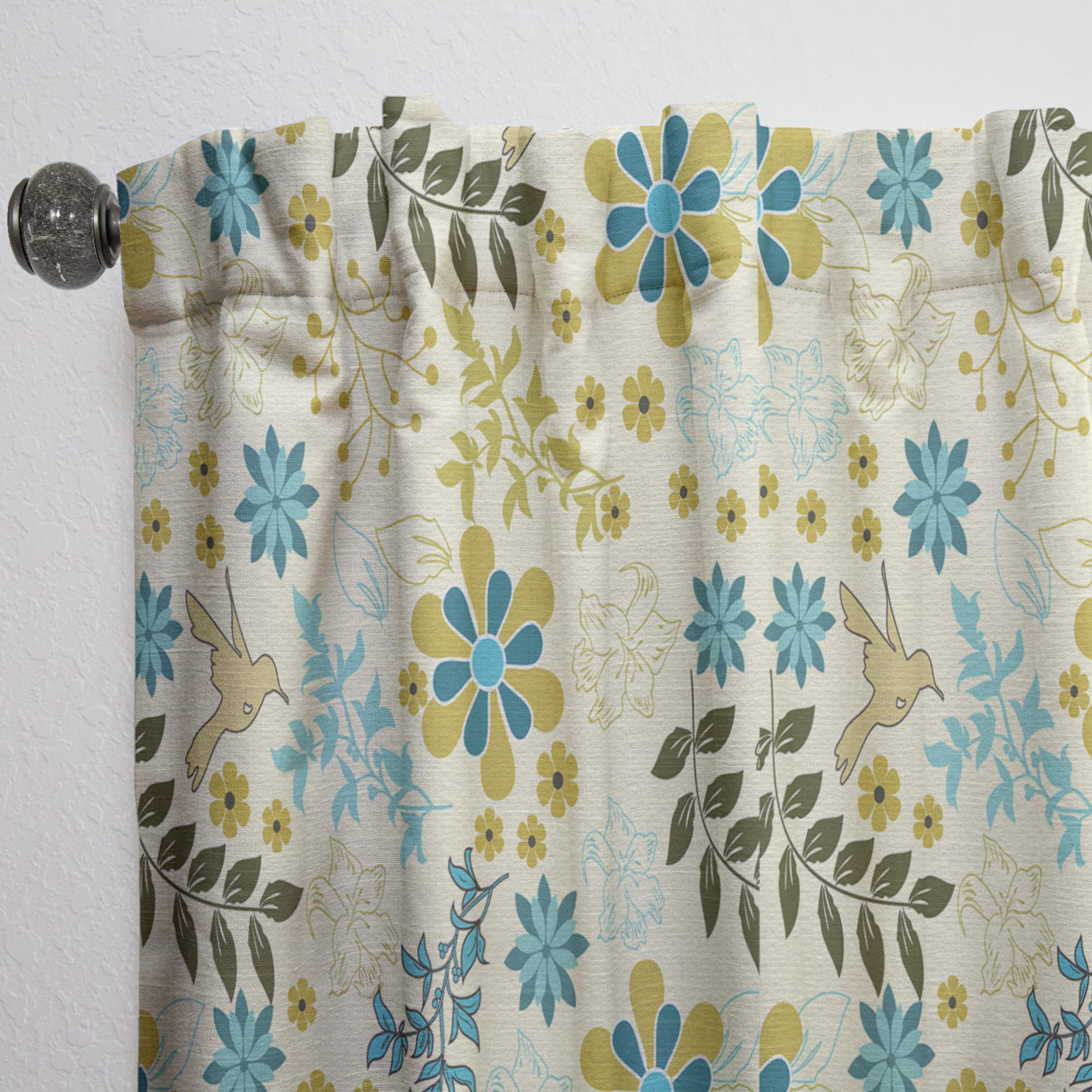 Hand Drawn Flowers and Hummingbird Thermal Insulated Curtains - Single Panel 52x120 - Elegant Window Treatments for Bedroom & Living Room - Perfect for Home Decor, Privacy & Energy Efficiency