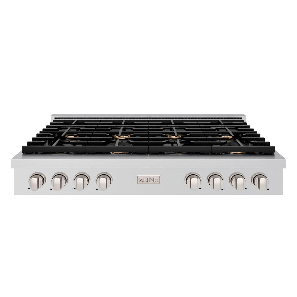 ZLINE 48-Inch Stainless Steel Gas Rangetop with 8 Brass Burners & Porcelain Cooktop - SRT BR 48 | Professional Kitchen Range for Home Chefs & Restaurants
