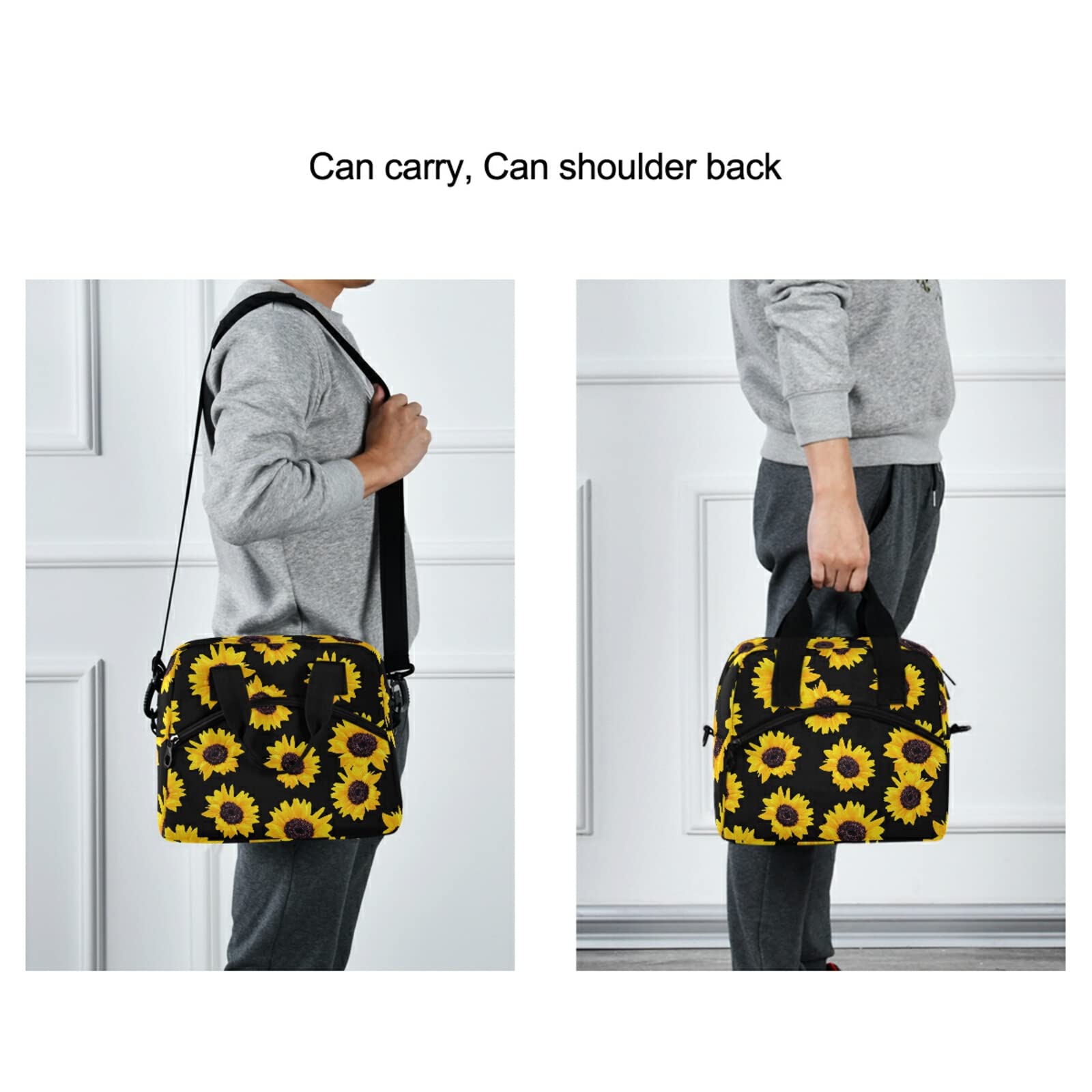 **Sunflower Insulated Lunch Bag - Reusable Leakproof Cooler Tote for Women & Men - Adjustable Shoulder Strap - Perfect for Work, School, Picnic, Camping & Outdoor Activities**