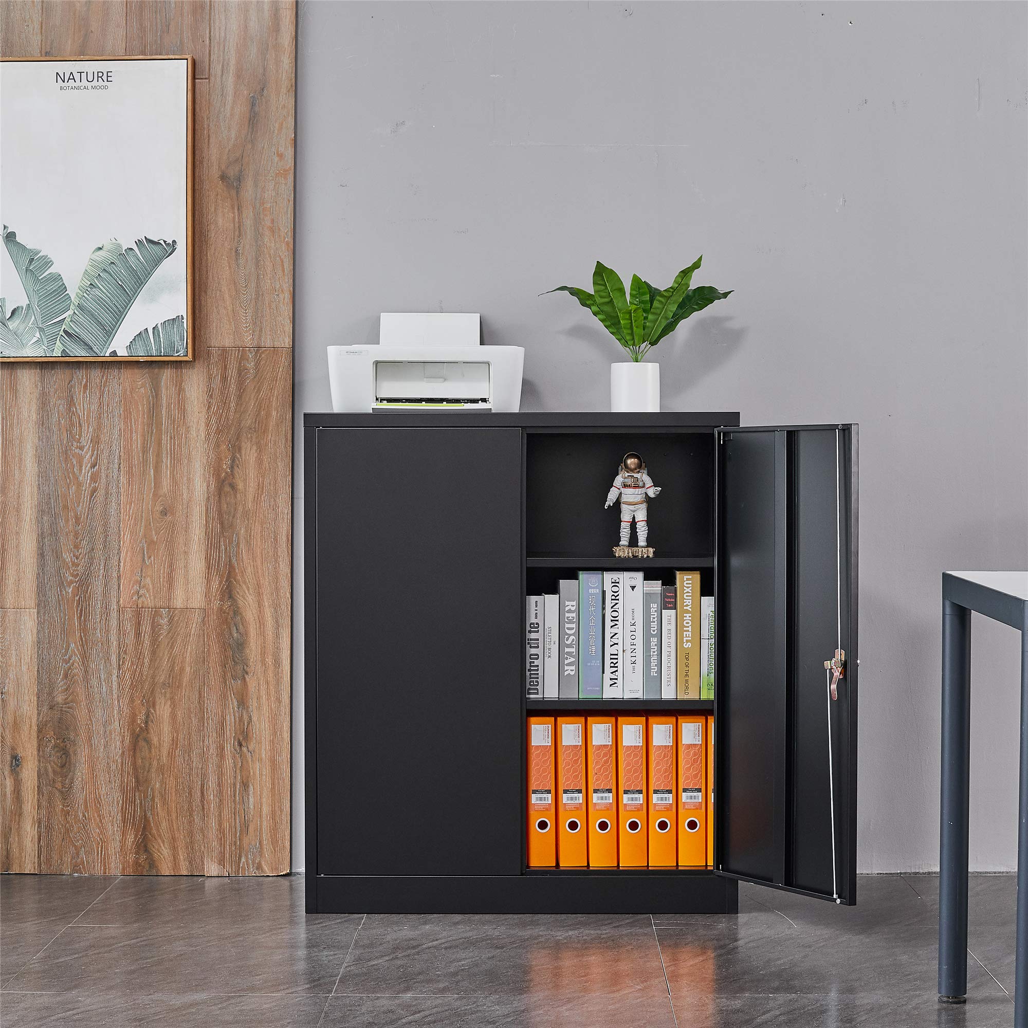 Gagihoom 41 Inch Black Metal Storage Cabinet with 2 Locking Doors & 2 Adjustable Shelves - Wall Mountable for Home, Office, Garage Organization (17.7