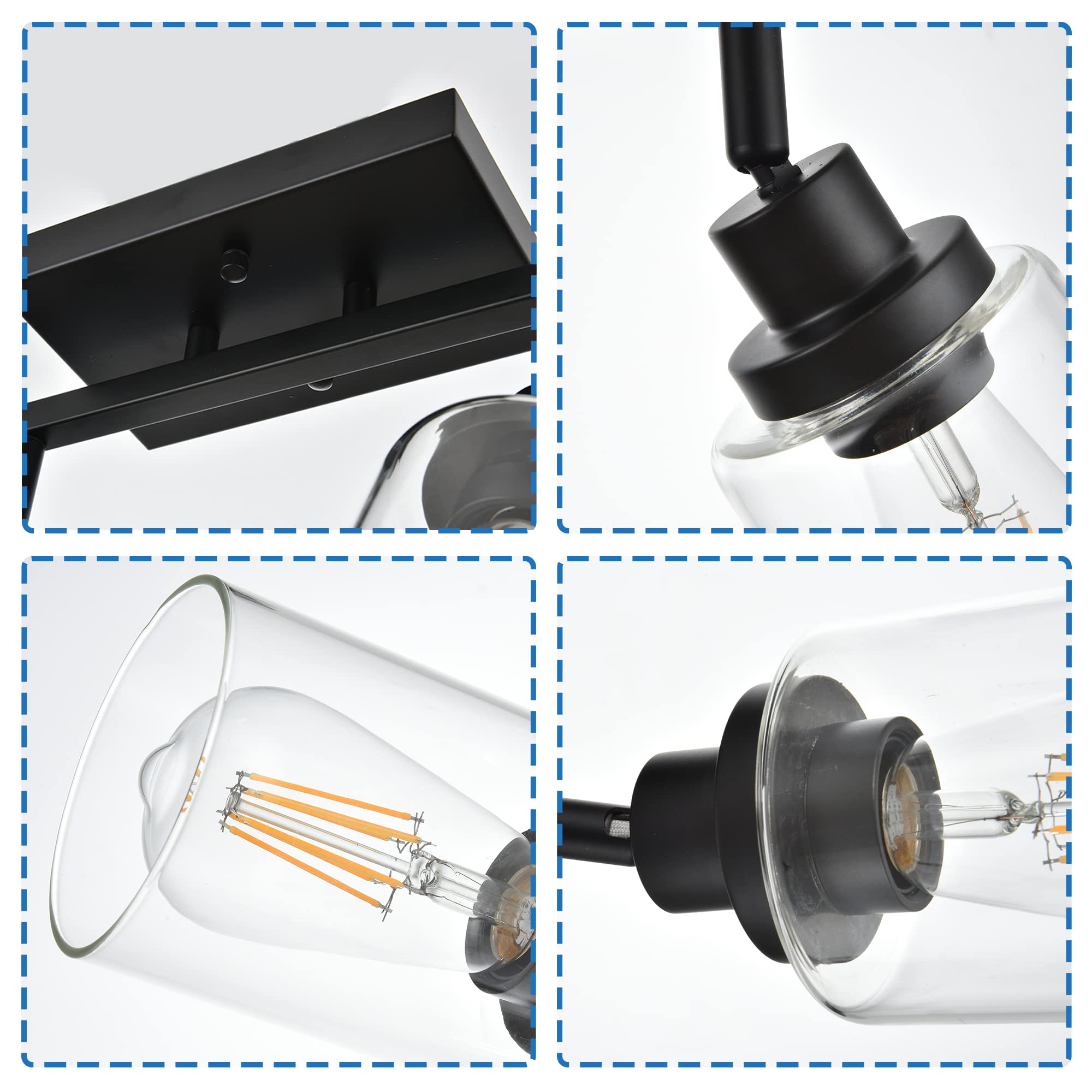 MELUCEE 13.8 Inch Black 2-Light Wall Sconce Spotlight - Semi Flush Mount Ceiling Light with Rotatable Track & Clear Glass Shade - Perfect for Bathroom, Hallway, Porch, Foyer & Storage Areas Lighting