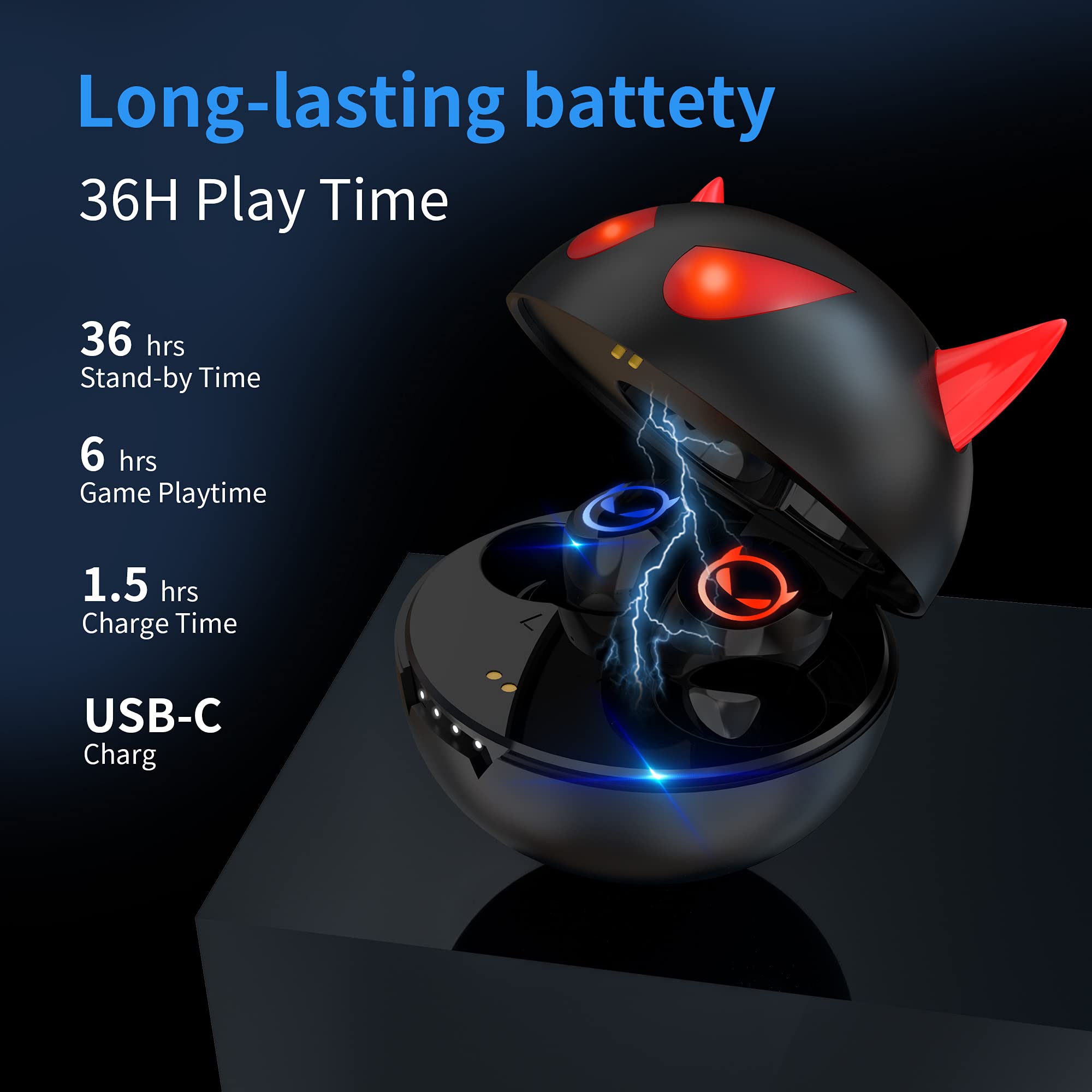 True Wireless Gaming Earbuds - Bluetooth 5.0 Touch Control In-Ear Headphones with Noise Cancelling, 36H Playtime & Charging Case, Low Latency for Kids & Sports | Perfect for Gaming, Workouts & Travel