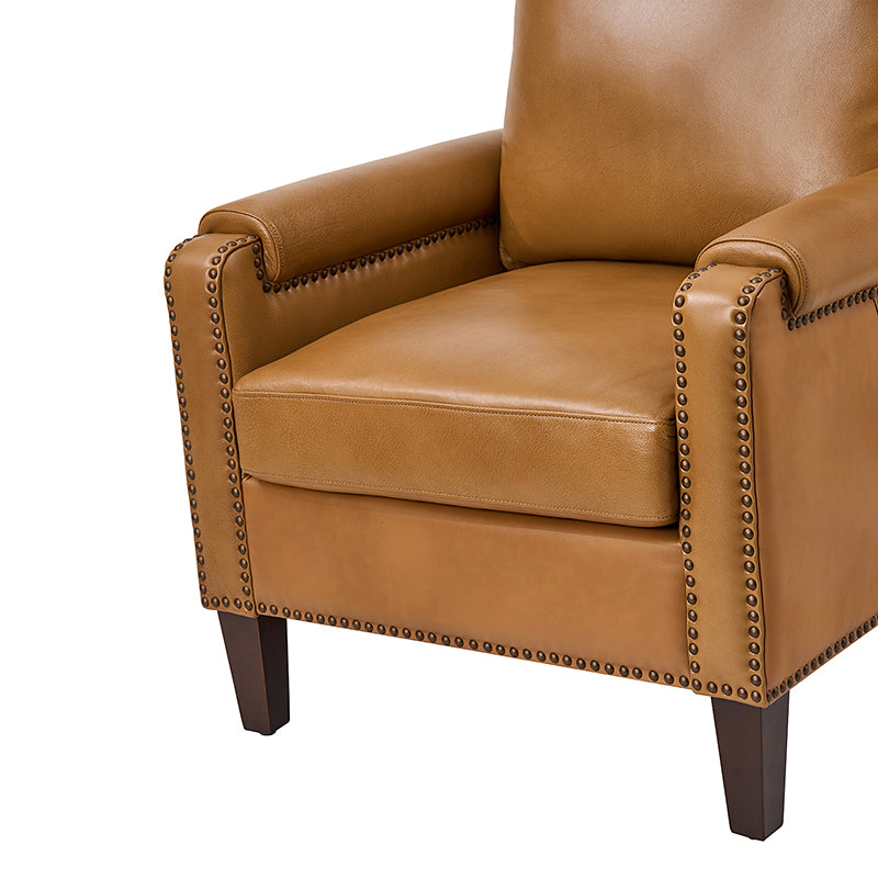 Nathaniel Transitional Style Genuine Leather Armchair - Premium Brown Leather Lounge Chair for Living Room, Office & Study - Comfortable Reading Chair with Padded Seat & Wooden Legs